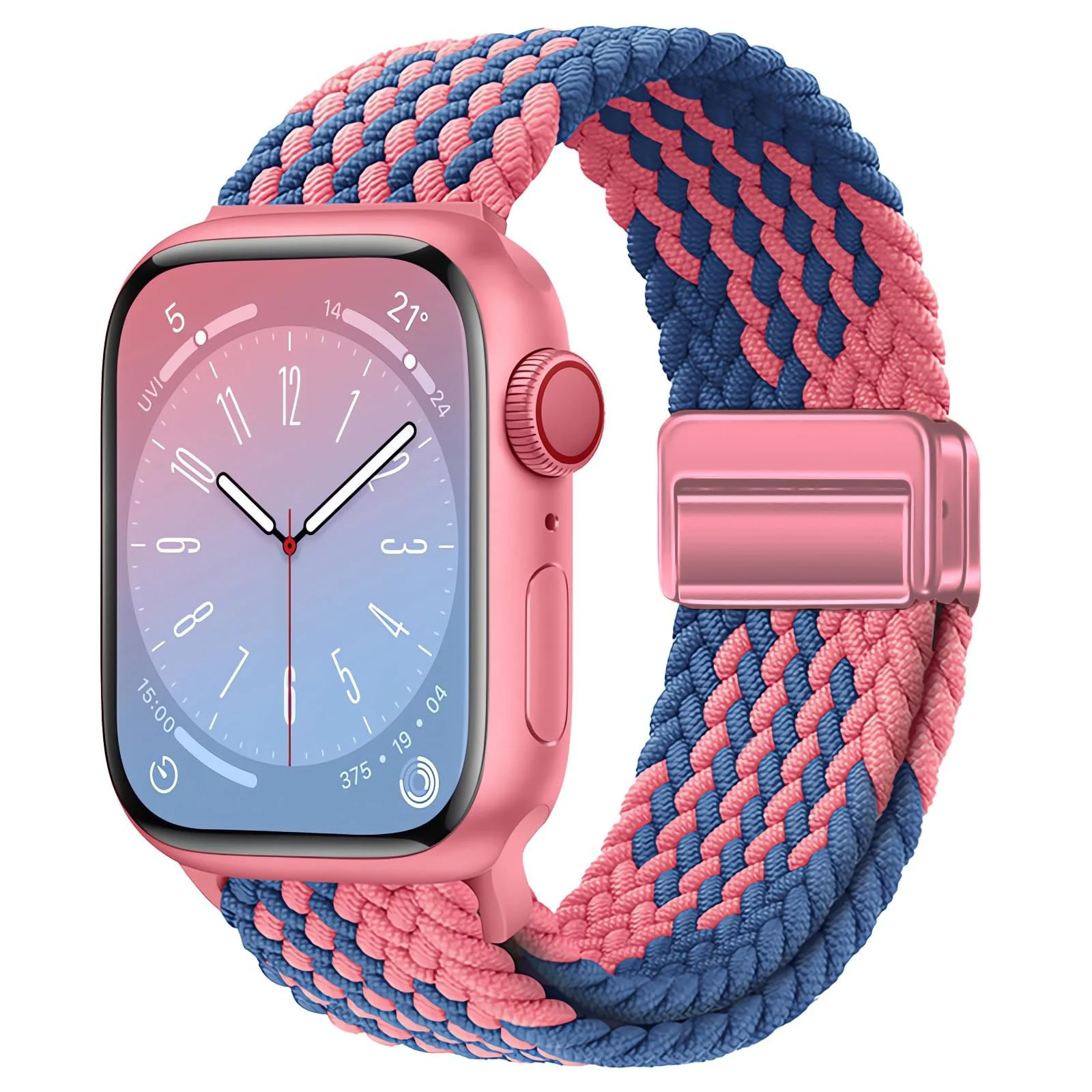 DL3 Mobilak Sport Solo Loop Compatible with Apple Watch Band 42mm 44mm 45mm 46mm 49mm for Women Men, Magnetic Strap Stretchy Braided Wristband for iWatch Series 11 10 9 8 7 6 5 4 3 Ultra 3 2 1 SE SE2 - Blue Pink