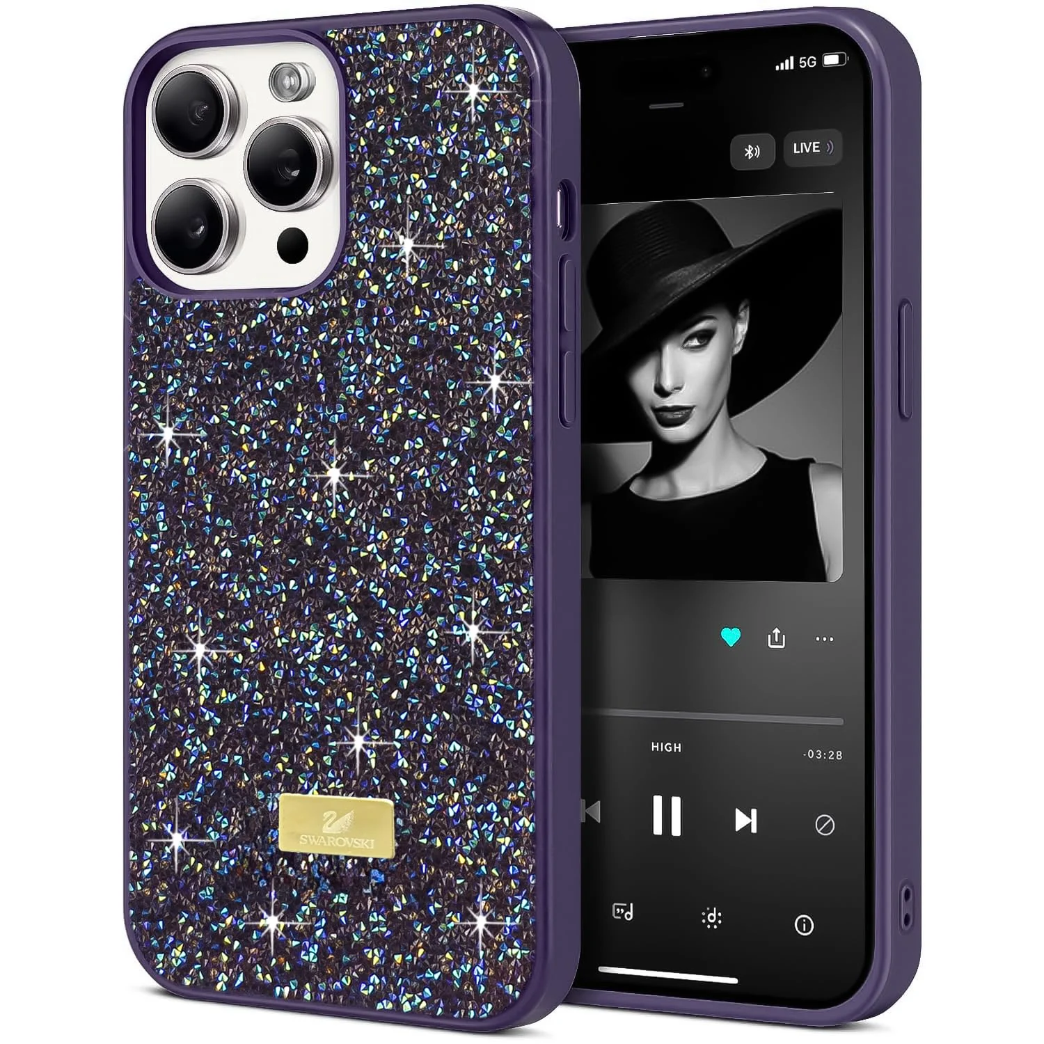 DL3 Mobilak Glitter Rhinestone Protective Case for iPhone 16 Pro 6.3-inch with Shockproof Design - Purple