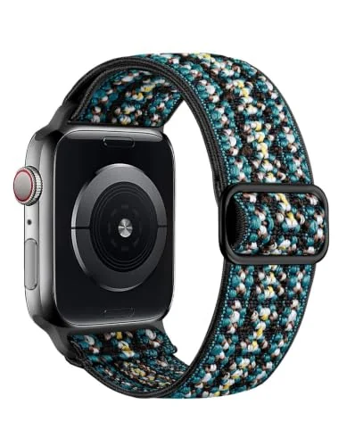 Stretchy Solo Loop Compatible with Apple Watch Ultra Band 44MM 40MM 41MM 45MM 46MM 38MM 49MM 42MM, Soft Nylon Sport Strap for iWatch Series 10 9 8 7 6 5 4 SE (42MM/44MM/45MM/49MM, Boho Green)