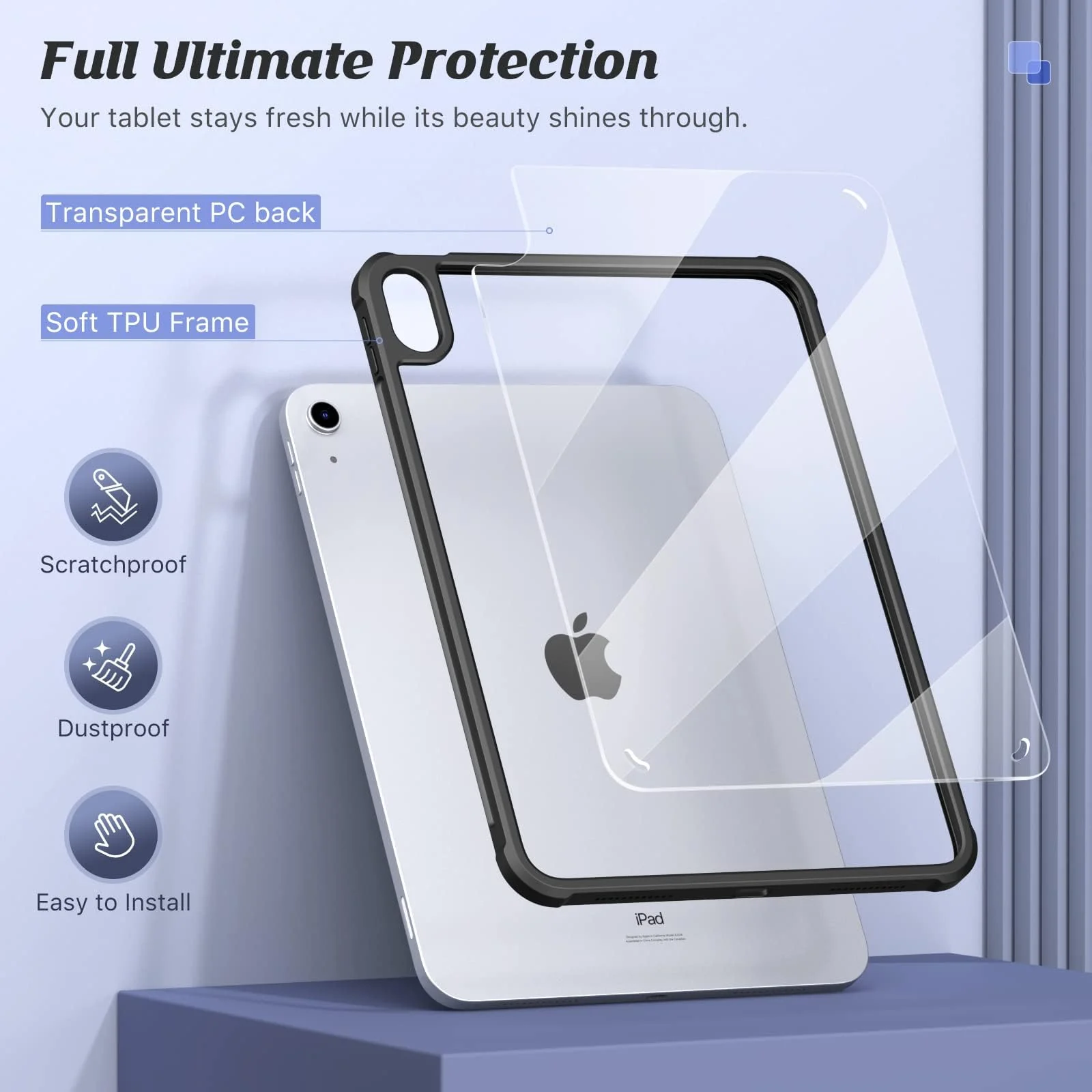 DL3 Mobilak Clear Case for iPad 10th Generation 10.9 Inch 2022, Slim Transparent Hard PC Back Cover TPU Frame Shell, Support Touch ID - Black