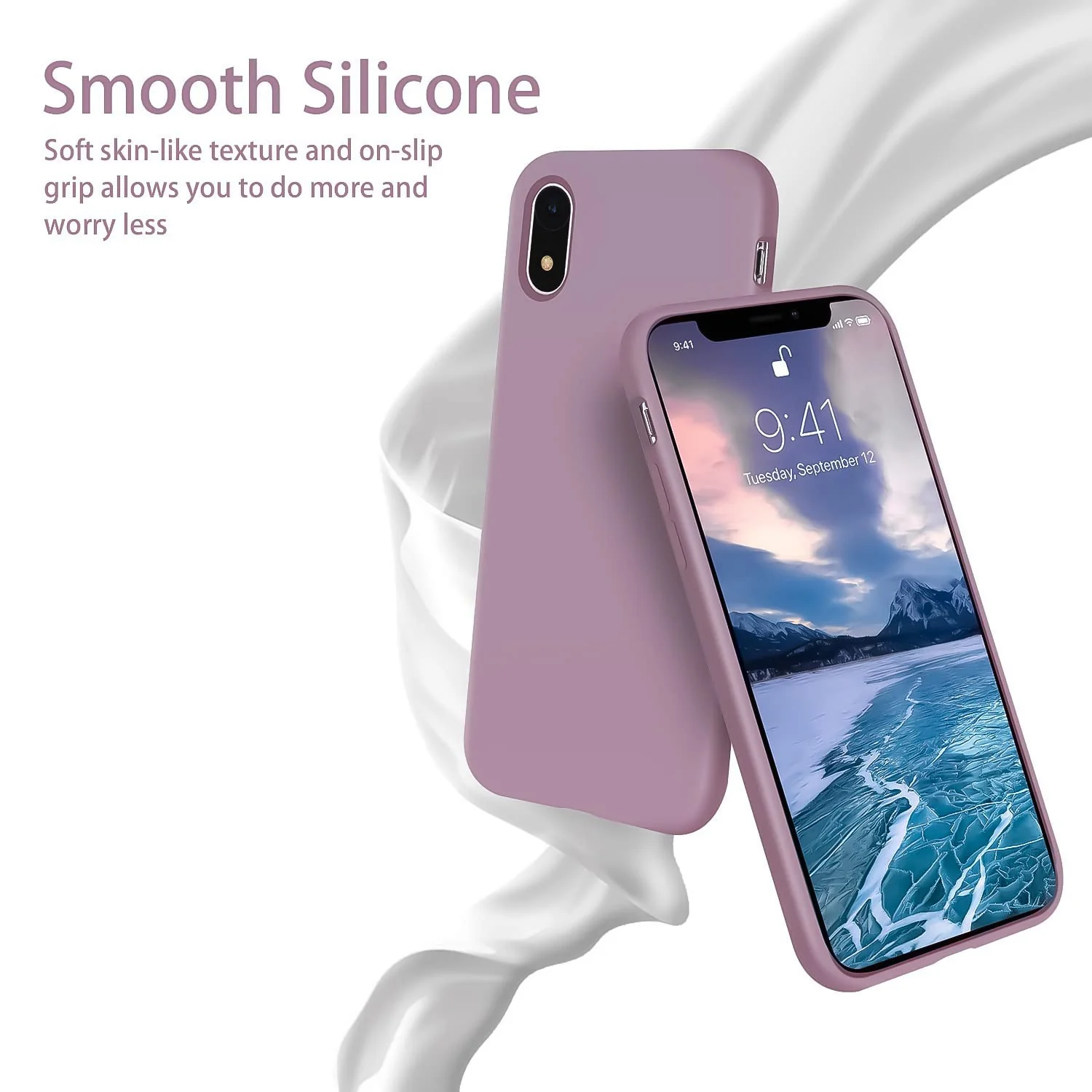 DL3 Mobilak Liquid Silicone Protective Case with Soft Microfiber Lining for iPhone XR - Lilac Purple