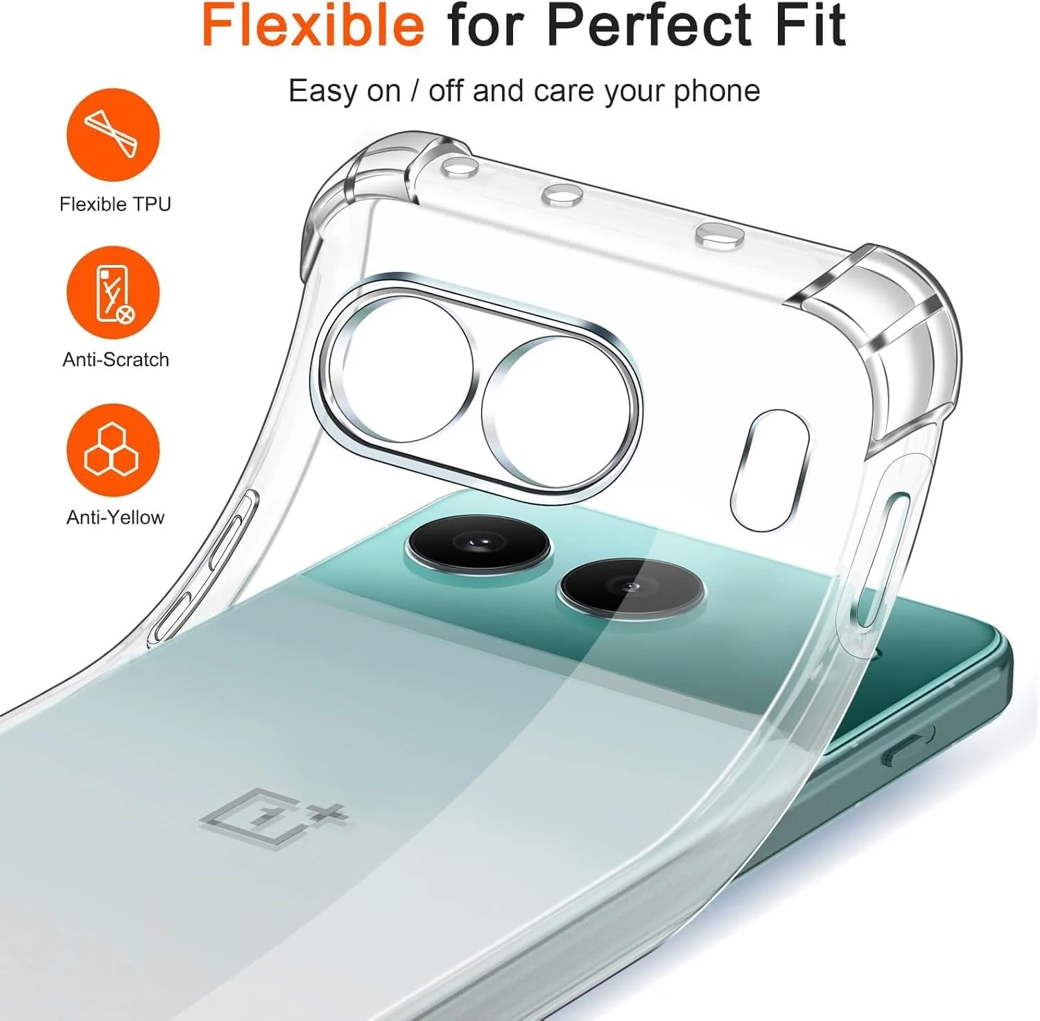 DL3 Mobilak Case Compatible with OnePlus Nord 4 5G, Cover Silicone TPU Gorilla Anti-shock Protector Camera Shockproof Corners - Clear
