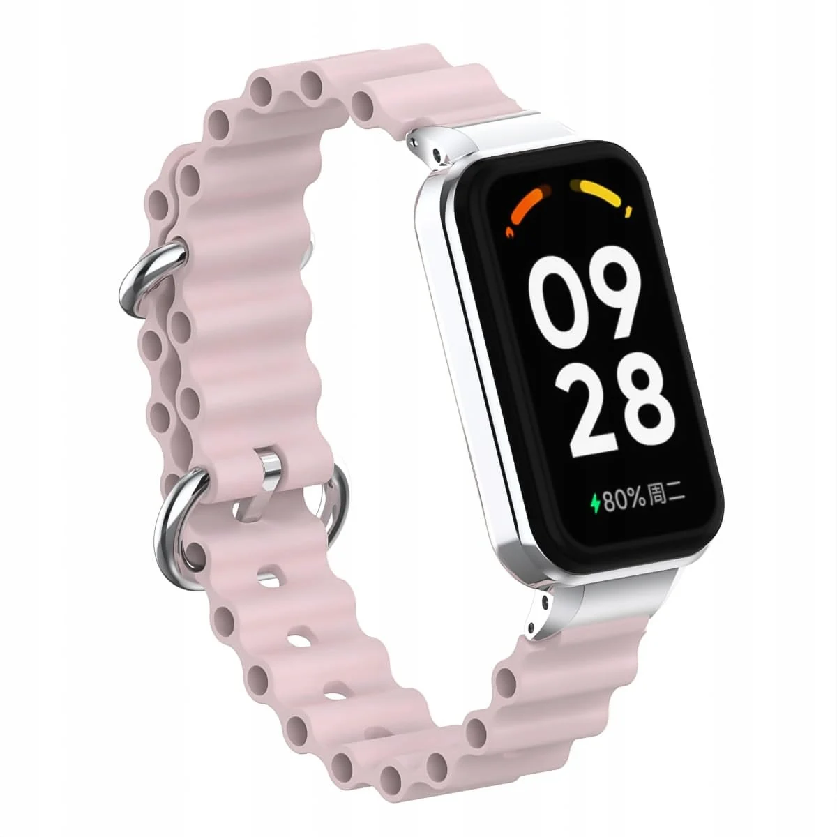 DL3 Mobilak Ocean Strap Compatible with Xiaomi Redmi Band 2/Smart Band 8 Active, Adjustable Silicone Band with Metal Buckle and Frame for Women and Men - Pink