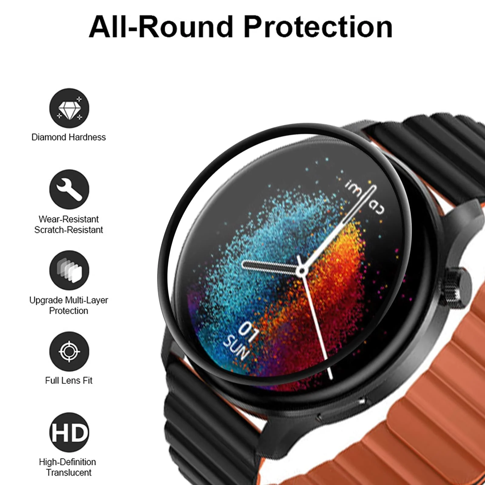 DL3 Mobilak Screen Protector For Xiaomi Watch Imilab W13, 3D Curved Soft Edge Protective Film [Anti-Scratch] [Bubble Free] [Ultra Shatterproof] [High Sensitive] (Not Glass) - Black