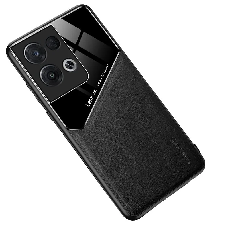 DL3 Mobilak Faux Leather and Plexiglass TPU Case for OPPO Reno8 Pro (Reno 8 Pro) 5G with Magnetic Car-Mount Support and Shockproof Design - Black