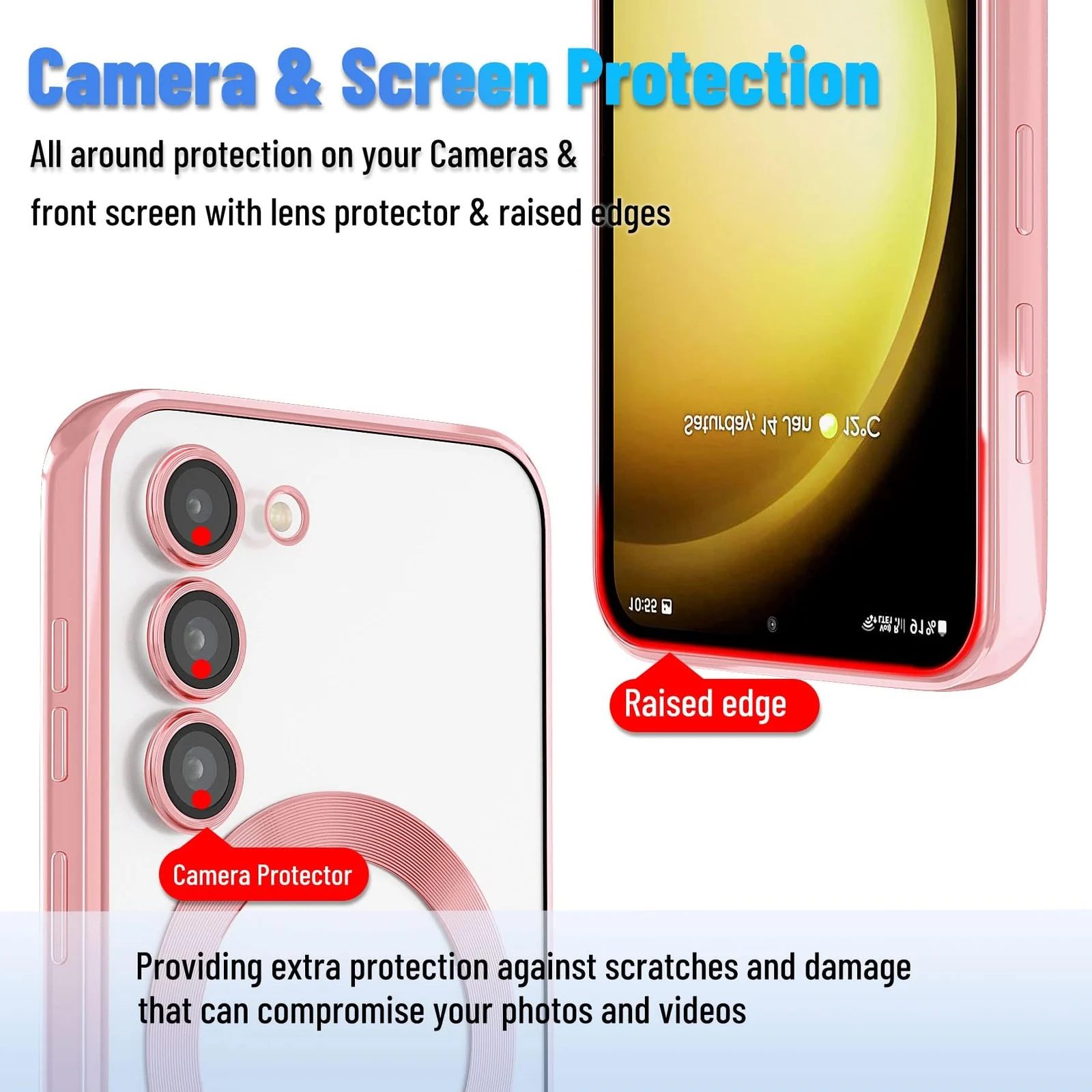 DL3 Mobilak Case For Samsung Galaxy S23 MagSafe with Camera Lens Protector, Magnetic Clear Case Full Protection Plating Anti-Scratch Slim Thin Case Cover - Rose Gold