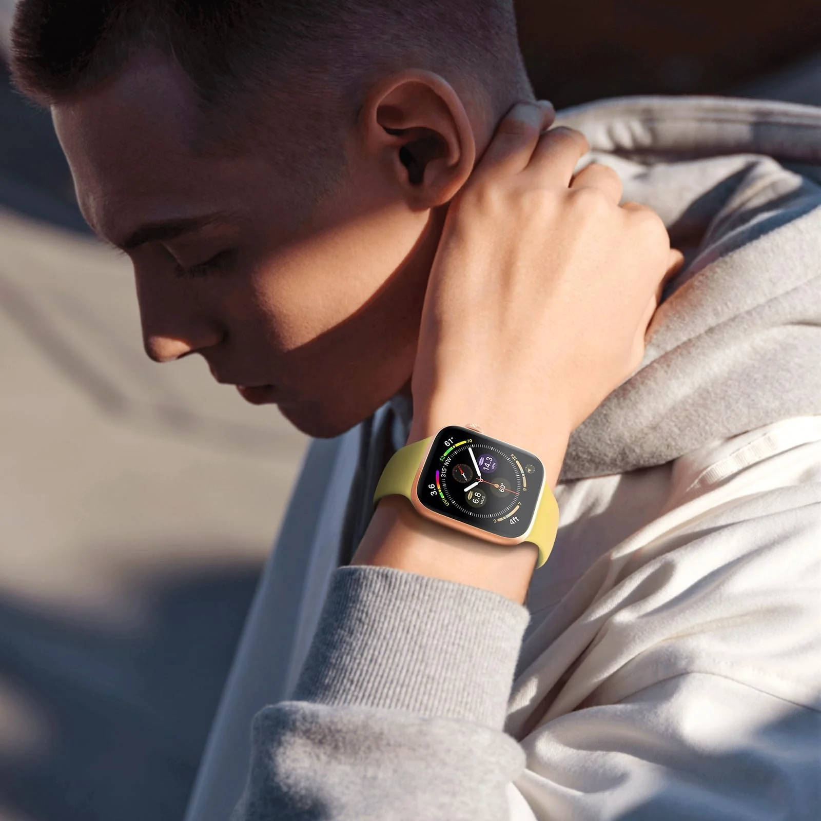DL3 MOBILAK Strap Silicone Band For Apple Watch Ultra 49mm 45mm 44mm 42mm, Soft Silicone Wristbands Replacement Strap with Classic Clasp for iWatch Series SE 8 7 6 5 4 3 2 1 Ultra - Yellow