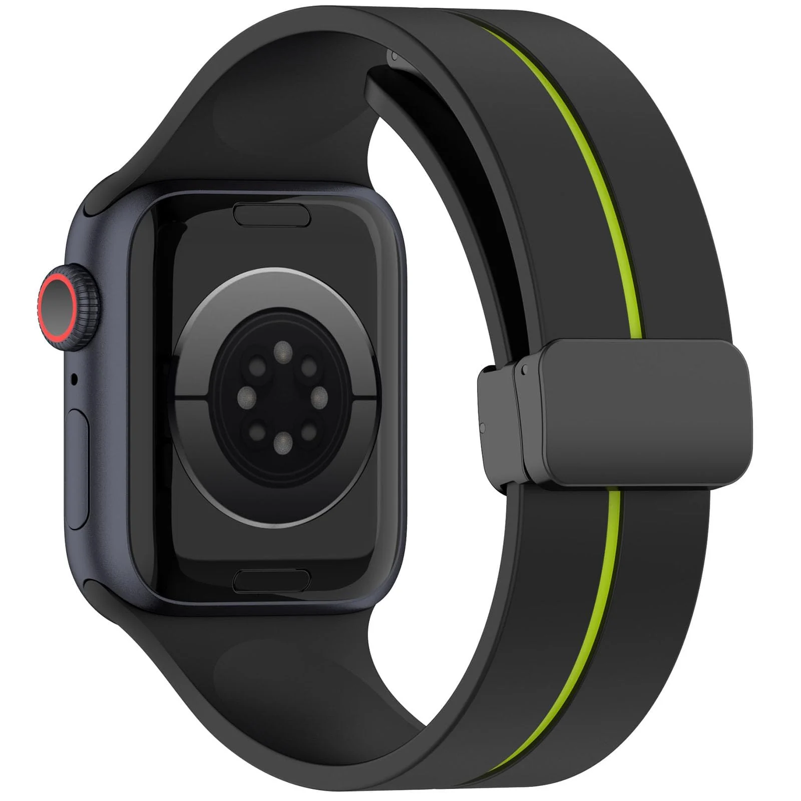 DL3 Mobilak Magnetic Bands for Apple Watch Ultra/Ultra 2 Band 49mm 45mm 44mm 42mm 41mm 40mm 38mm, Soft Sport Silicone Strap for iwatch Series 9/8/7/6/5/4/3/2/1/SE2/SE ( Lime, 42mm/44mm/45mm/49mm) - Black Lime