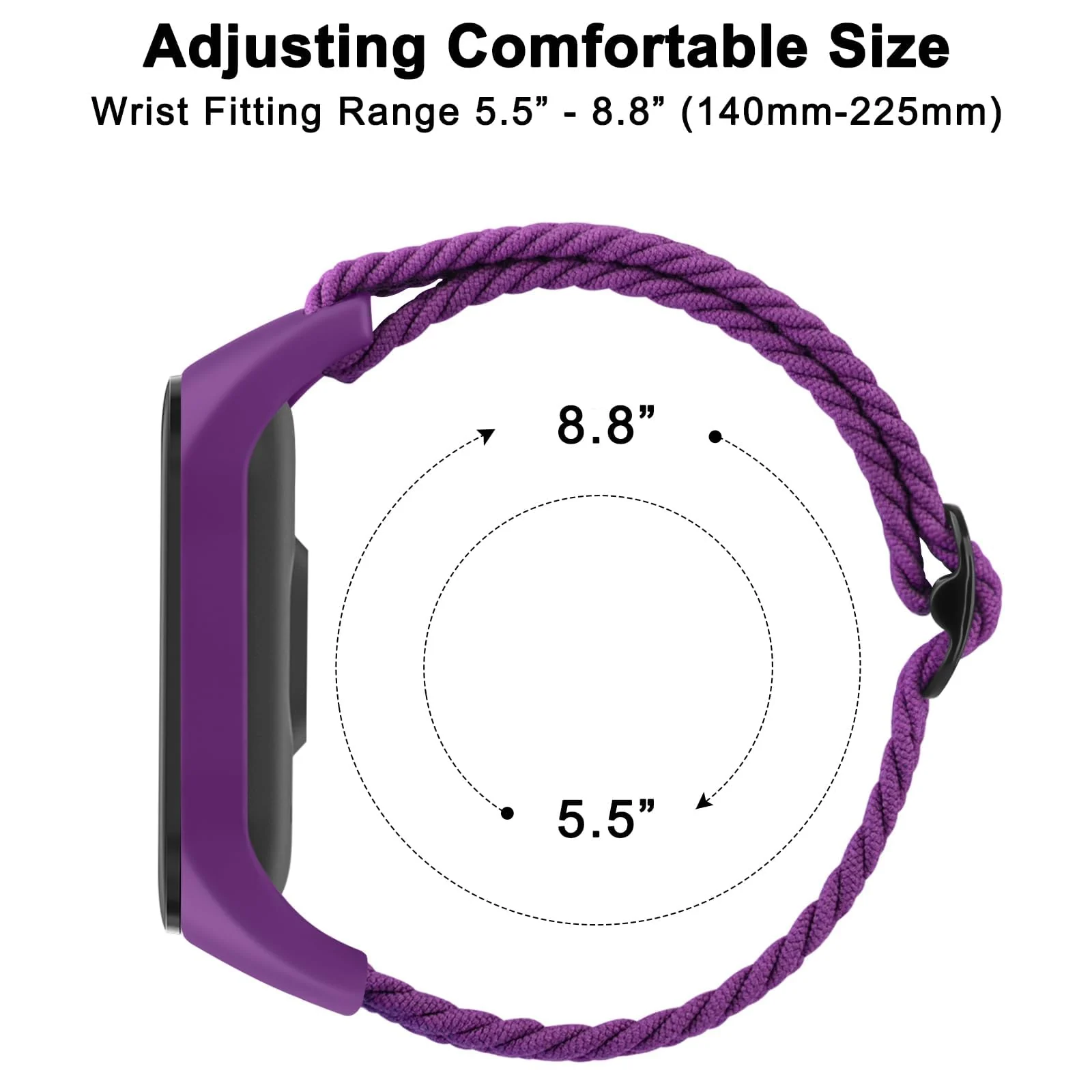 DL3 Mobilak Nylon Wristband Compatible for Xiaomi Mi Band 7/Mi Band 6/Mi Band 5/Mi Band 4/Mi Band 3, Adjustable Braided Elastic Solo Loop for Mi Band 7 6 5 4 3, Sport Strap Smart Watch Accessories - Purple