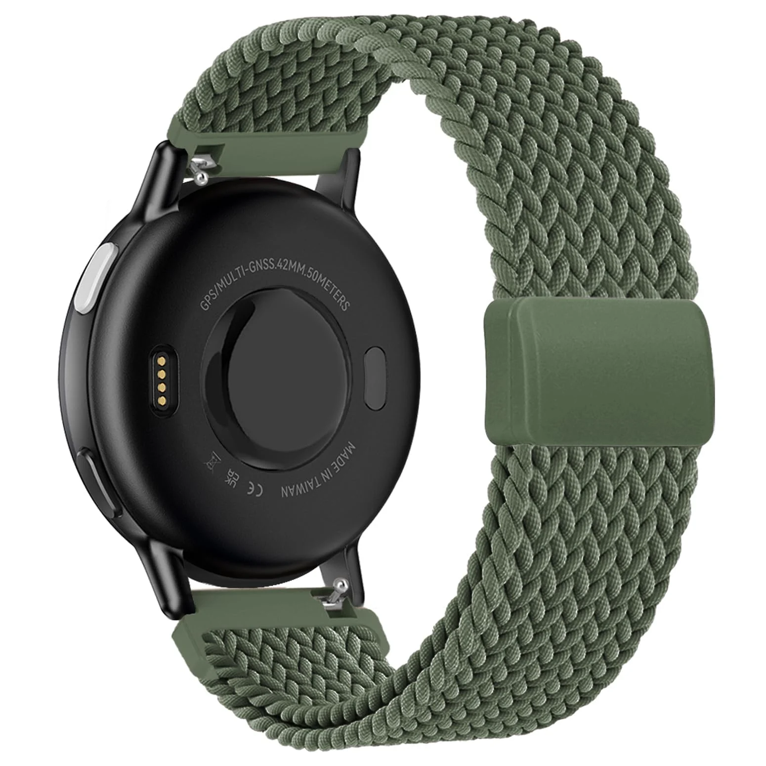 DL3 Mobilak 20mm Magnetic Band for Samsung Galaxy Watch 7/6/5/4/FE Band 40mm 44mm/Galaxy Watch 6/4 Classic Bands 47mm 43mm 46mm 42mm/Watch 5 pro 45mm/3 41mm/Active 2, Stretchy Braided Nylon Magnetic Sport Strap - Green Ash
