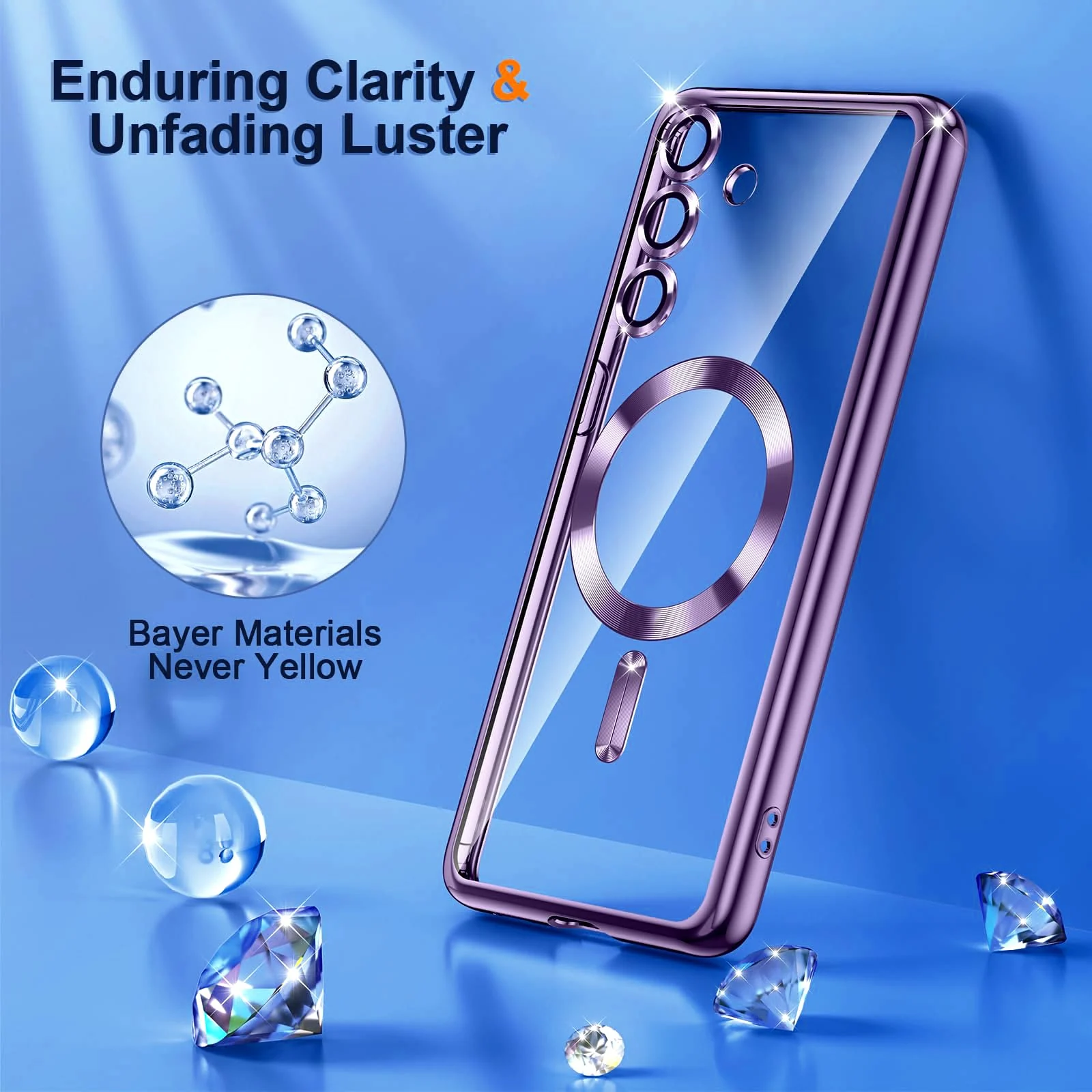 DL3 Mobilak For Samsung Galaxy A35 5G Magnetic Case, Compatible with MagSafe, Built-in Camera Lens Protector, Luxury Plating Soft TPU Clear Shockproof Slim Thin Cover - Purple
