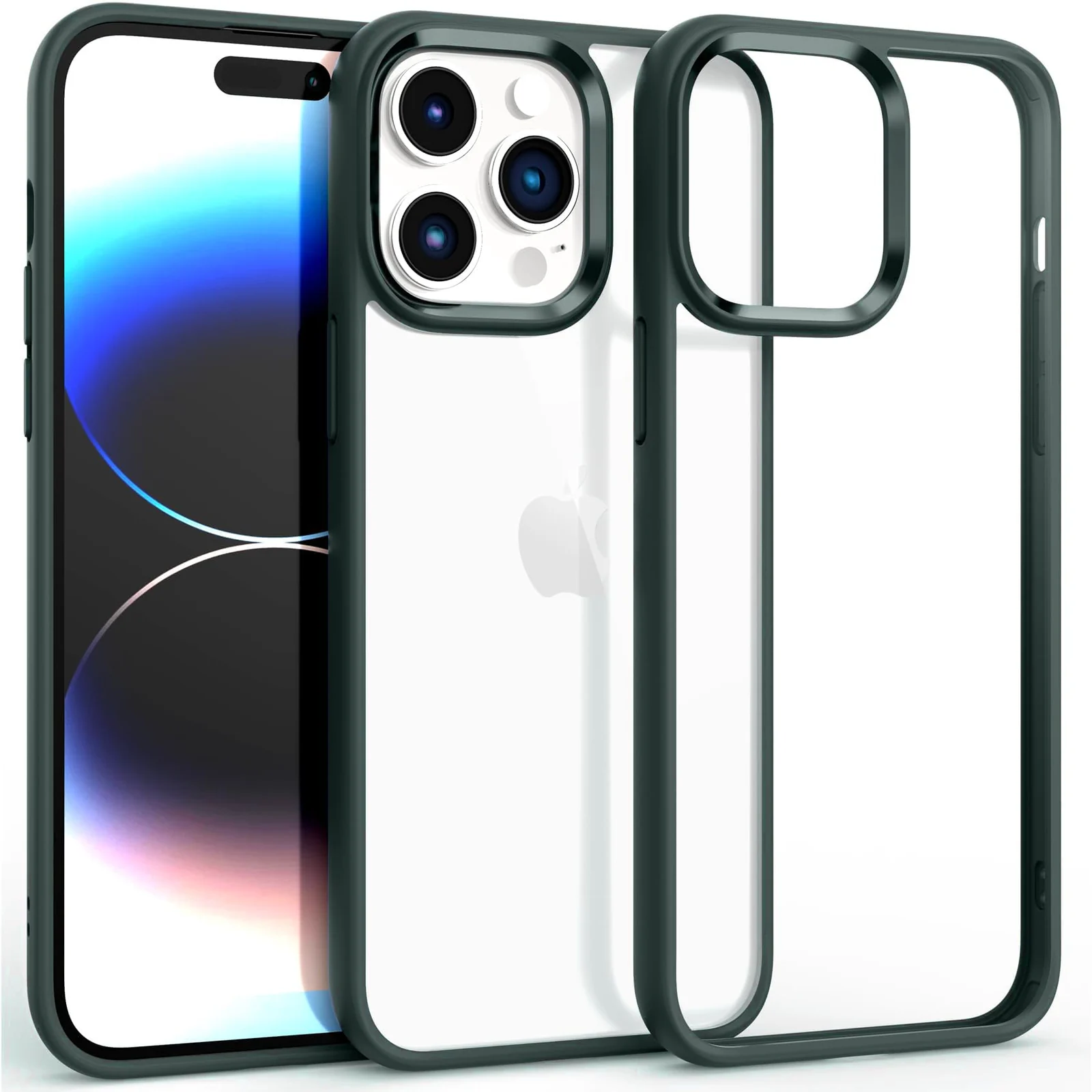 DL3 Mobilak Clear TPU Case for iPhone 14 Pro Max (6.7 Inch), Shock-absorbing protection, Non-slip grip, Raised edges around the screen and camera - Green