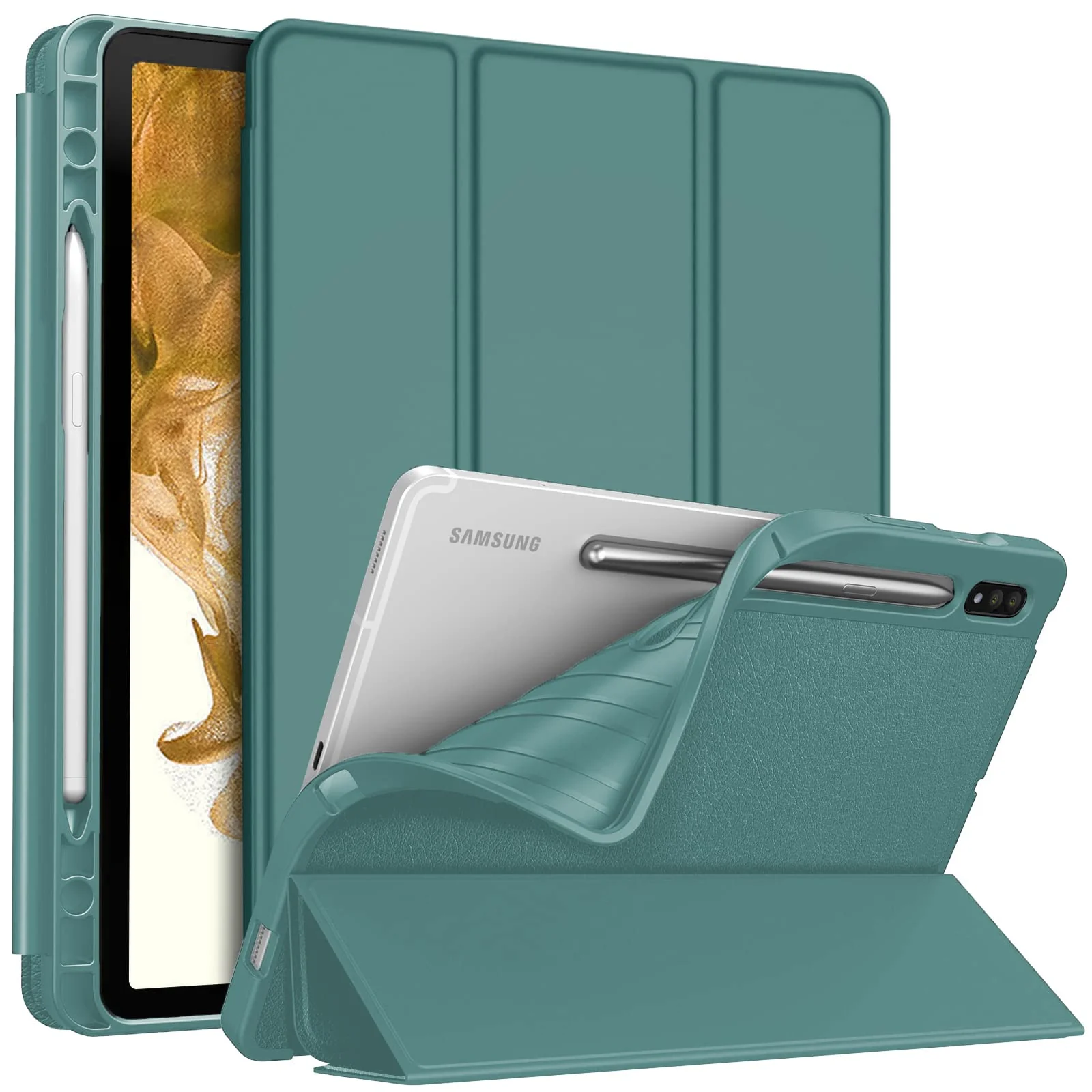 DL3 Mobilak Smart Case for Samsung Galaxy Tab S8 Plus 2022/S7 FE/S7 Plus 12.4 with Pencil Holder, Soft TPU Smart Stand Back Cover Auto Wake/Sleep Feature