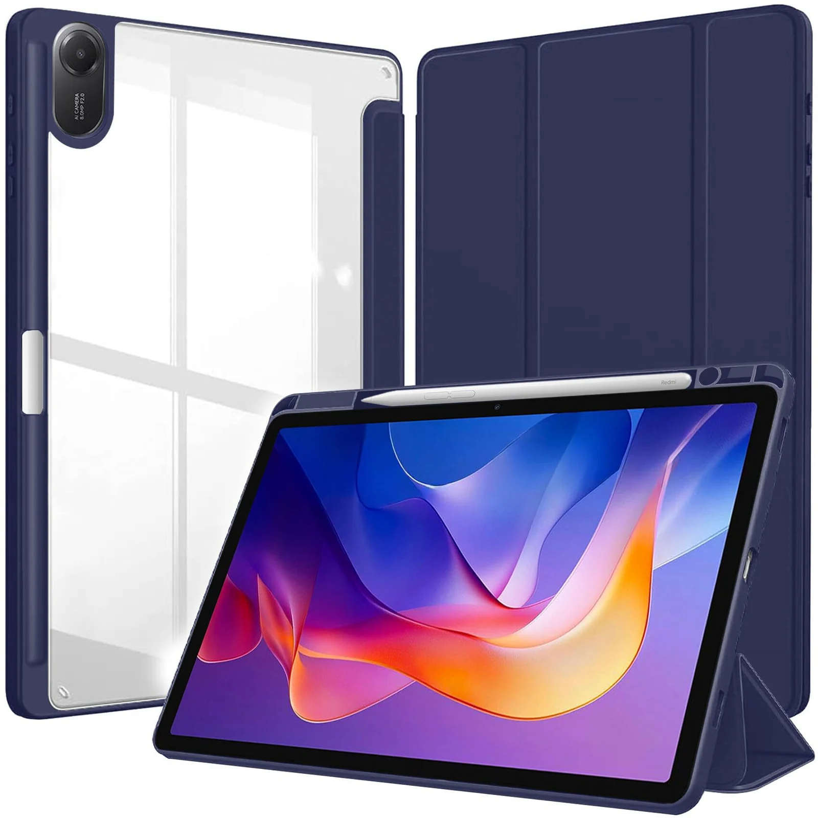 DL3 Mobilak Case for Huawei MatePad SE 11 inch 2024 with Built-in Pencil Holder, Clear Transparent PC Back, Shockproof Tri-Fold Stand Tablet Cover, Auto Wake/Sleep