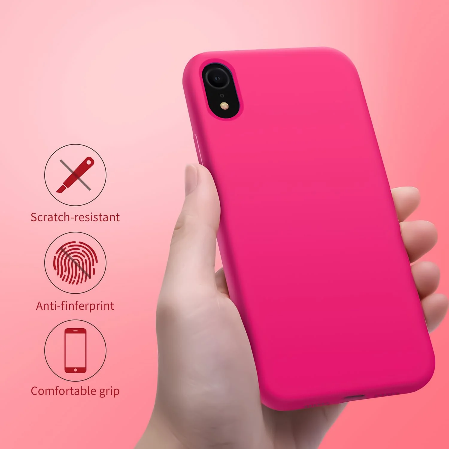 DL3 Mobilak Compatible with iPhone XR Case, Liquid Silicone Case, Full Body Protective Cover, Shockproof, Slim Phone Case, Anti-Scratch Soft Microfiber Lining - Neon Pink