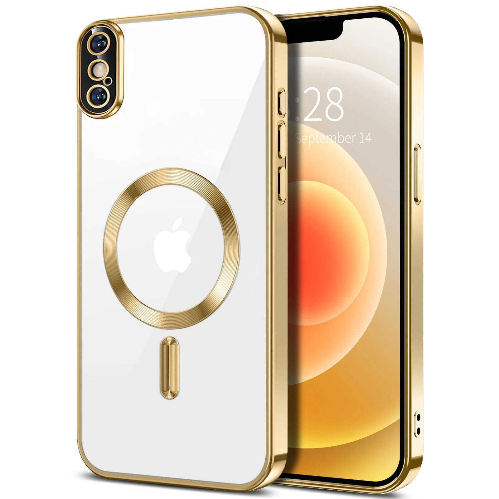 DL3 Mobilak Clear MagSafe-Compatible Magnetic Case for iPhone XS Max with Camera Protection and Shockproof Design - Gold