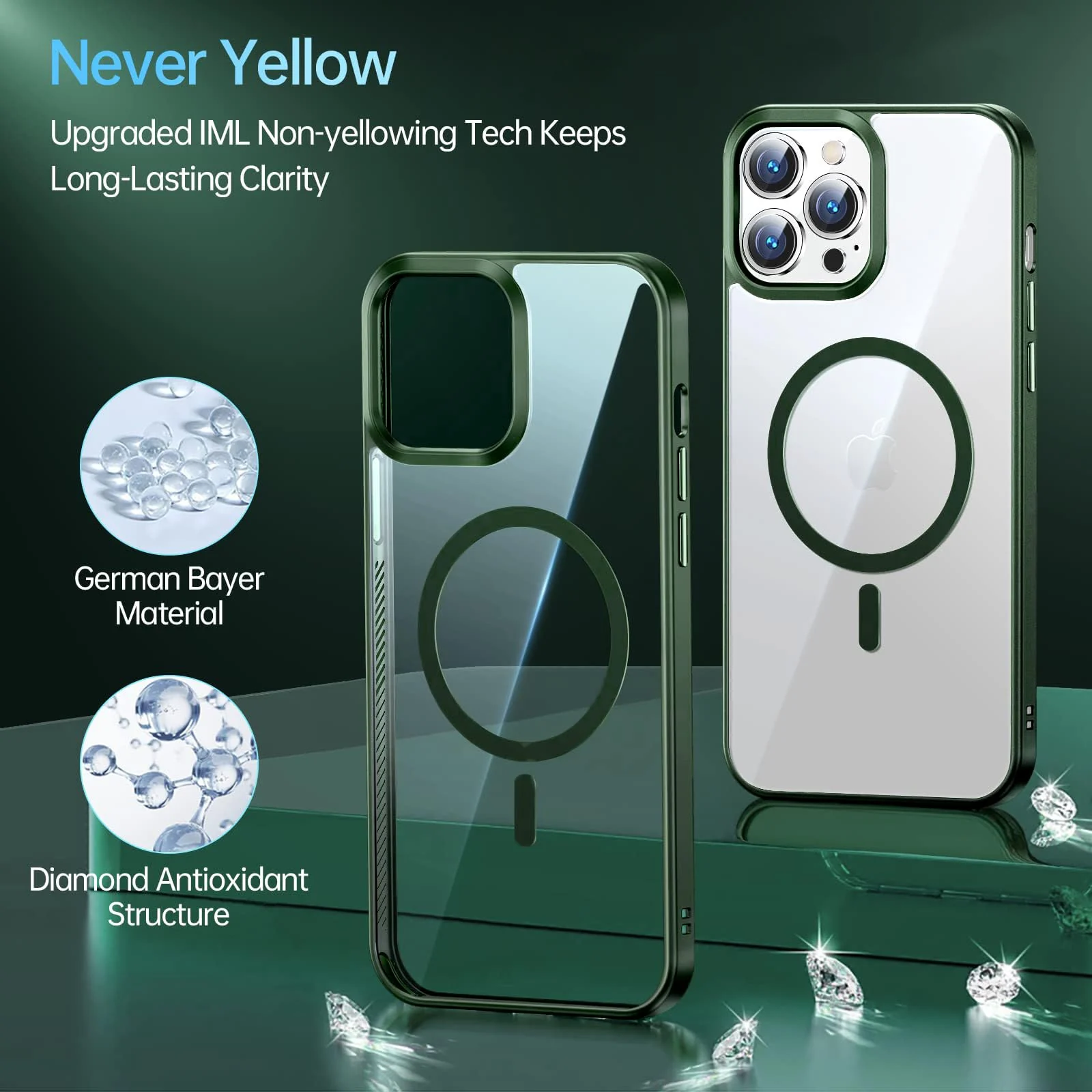 DL3 Mobilak Clear MagSafe-Compatible TPU Case for iPhone 15 Pro Max - Green