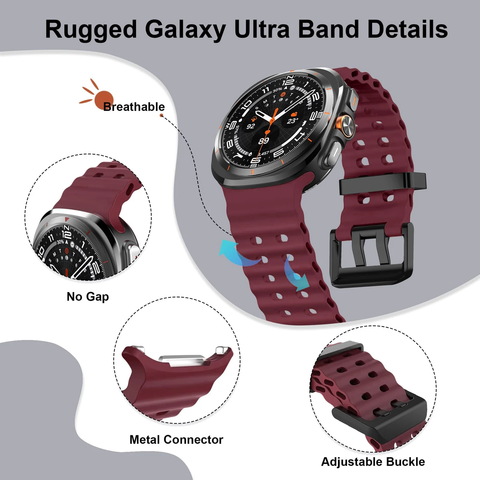 DL3 Mobilak Sport Band Compatible with Samsung Galaxy Watch Ultra Band 47mm Women Men, Breathable Soft Silicone Waterproof Watch Strap Accessories for Samsung Watch 7 Ultra Bands - Burgundy