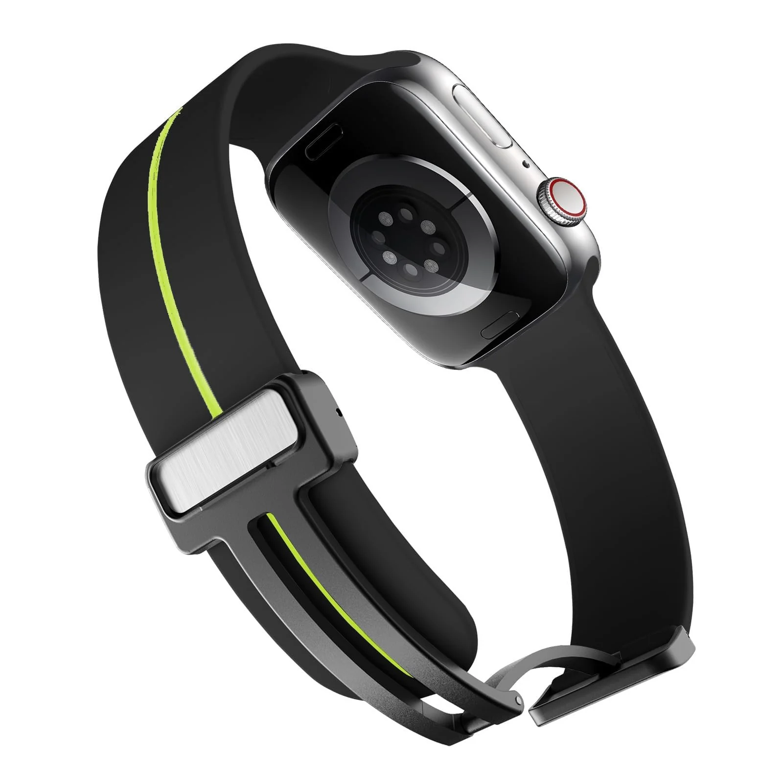 DL3 Mobilak Magnetic Bands for Apple Watch Ultra/Ultra 2 Band 49mm 45mm 44mm 42mm 41mm 40mm 38mm, Soft Sport Silicone Strap for iwatch Series 9/8/7/6/5/4/3/2/1/SE2/SE ( Lime, 42mm/44mm/45mm/49mm) - Black Lime