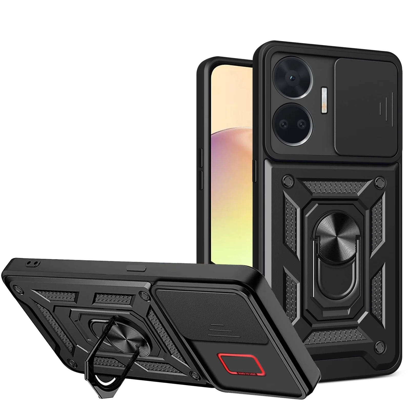 DL3 Mobilak Military-Grade Protective Case with Sliding Camera Cover, Metal Ring Kickstand and Magnetic Car-Mount Support for realme GT Neo 5 5G (Neo5) / realme GT3 - Black