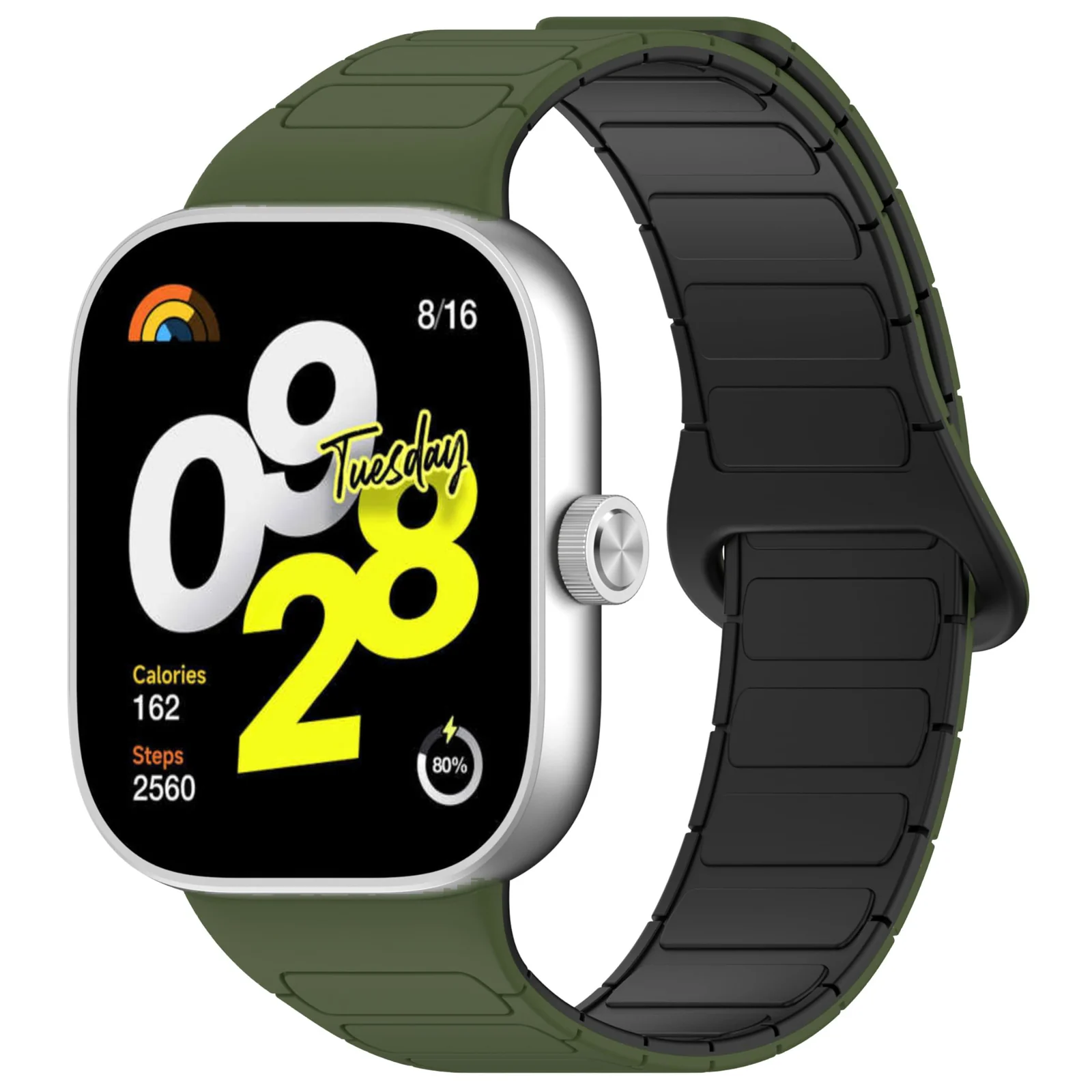 DL3 Mobilak Magnetic Strap for Redmi Watch 4/5/6/Xiaomi Smart Band 8 Pro/Band 9 Pro Replacement Straps Strong Silicone, Easy to Wear, Waterproof, Sporty, Daily Wear Watchbands for Men and Women - Green | Black