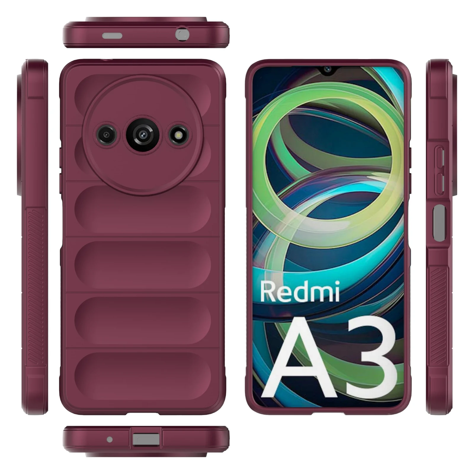 DL3 Mobilak Soft Silicone Protective Case for Xiaomi Redmi A3 with Camera Protection and Shockproof Design - Wine Red
