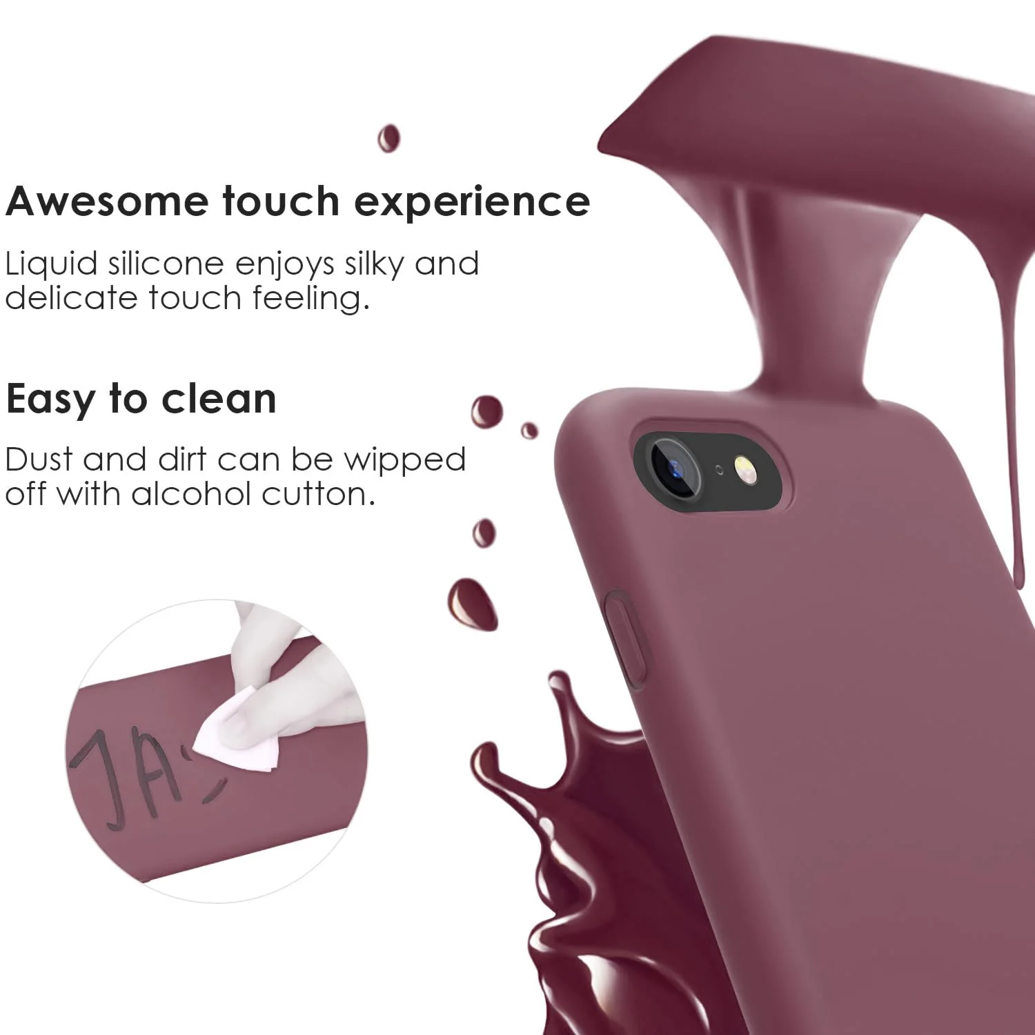 DL3 Mobilak Liquid Silicone Protective Case for iPhone SE 2022, SE 2020, iPhone 7, iPhone 8 with Camera Protection and Microfiber Lining - Dark Red