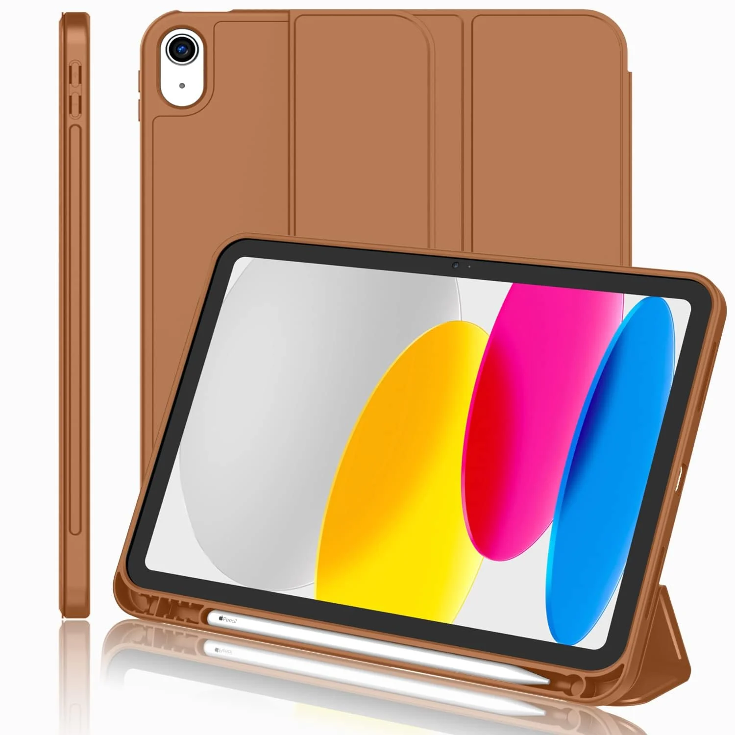 DL3 Mobilak Case For iPad 10th Generation 2022 10.9 Inch with Pencil Holder, iPad 10 [Support Touch ID] Flexible TPU Back Shell Smart Trifold Stand Protective Cover Auto Wake/Sleep - Brown