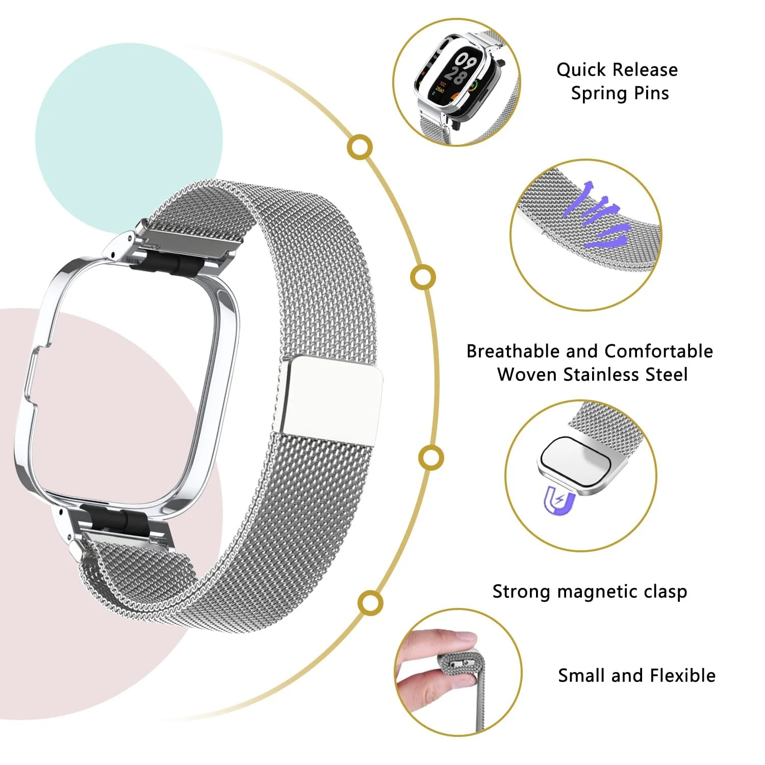 DL3 Mobilak Strap Compatible with Xiaomi Redmi Watch 3 (Not Fit Watch 3 Active), Magnetic Metal Stainless Steel Adjustable Wristbands Breathable Watch Bands for Xiaomi Redmi Watch 3 (Sliver) - Black