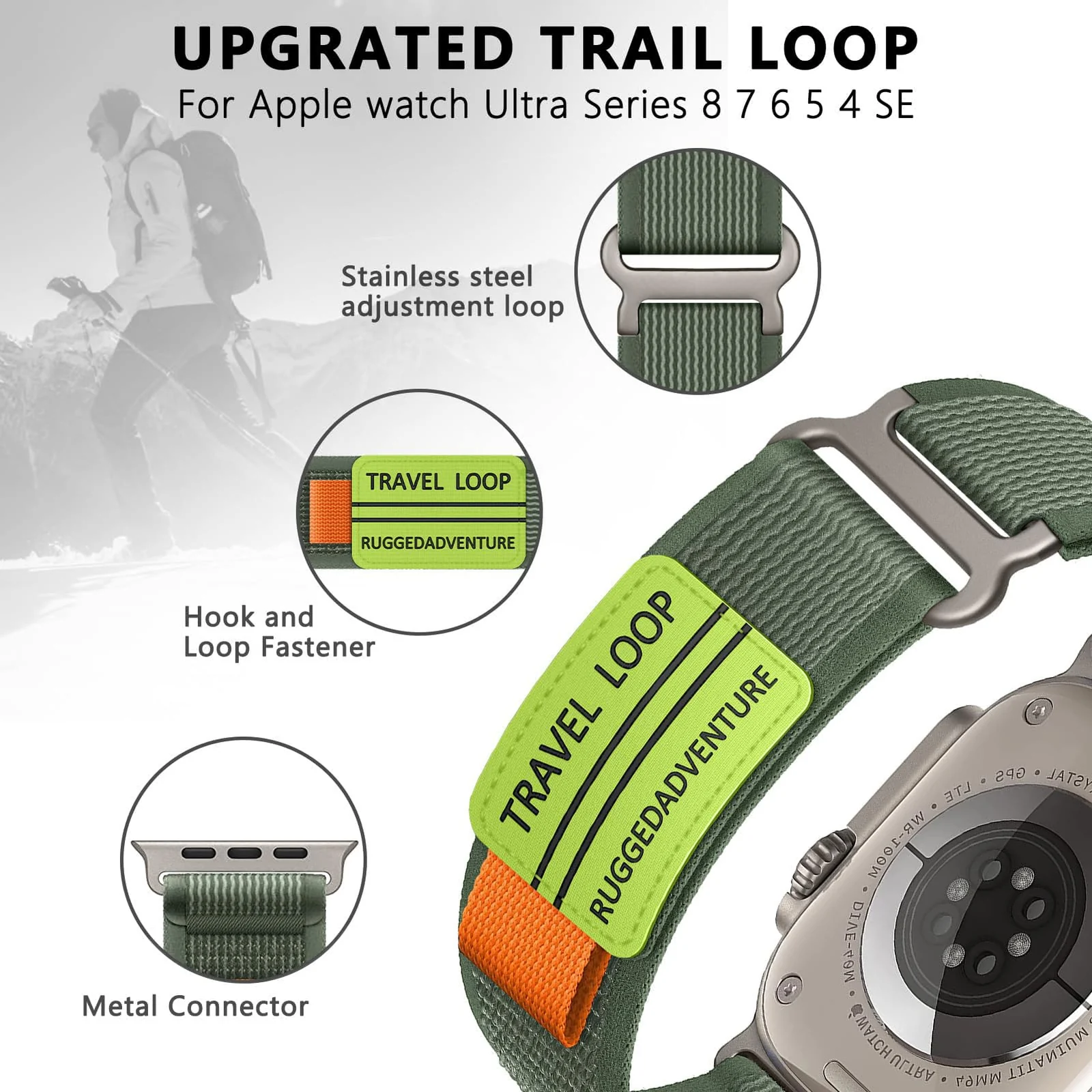 DL3 Mobilak Trail Loop Strap for Apple Watch Ultra Band 49mm 45mm 44mm 42mm iWatch Ultra Band Men Women, Rugged Sport Strap Soft Nylon Wristband for iWatch Ultra 2 Bands Series 9 8 7 6 5 4 3 2 1 SE - Olive Green