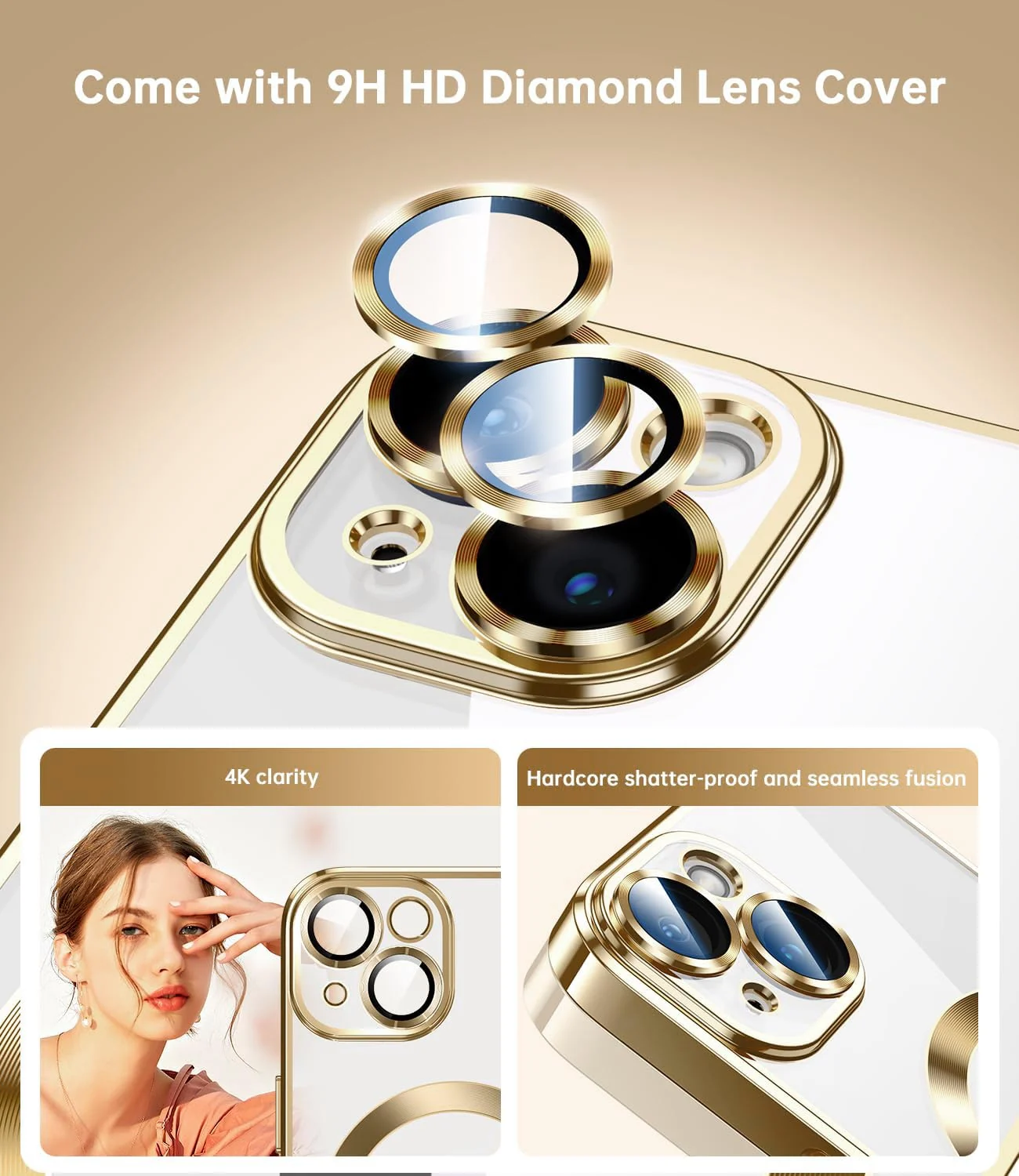 DL3 Mobilak Electroplated Case for iPhone 15 6.1-Inch, Camera Lens Full Protection, Compatible with MagSafe Wireless Charging, Shockproof Soft TPU Phone Cover - Gold