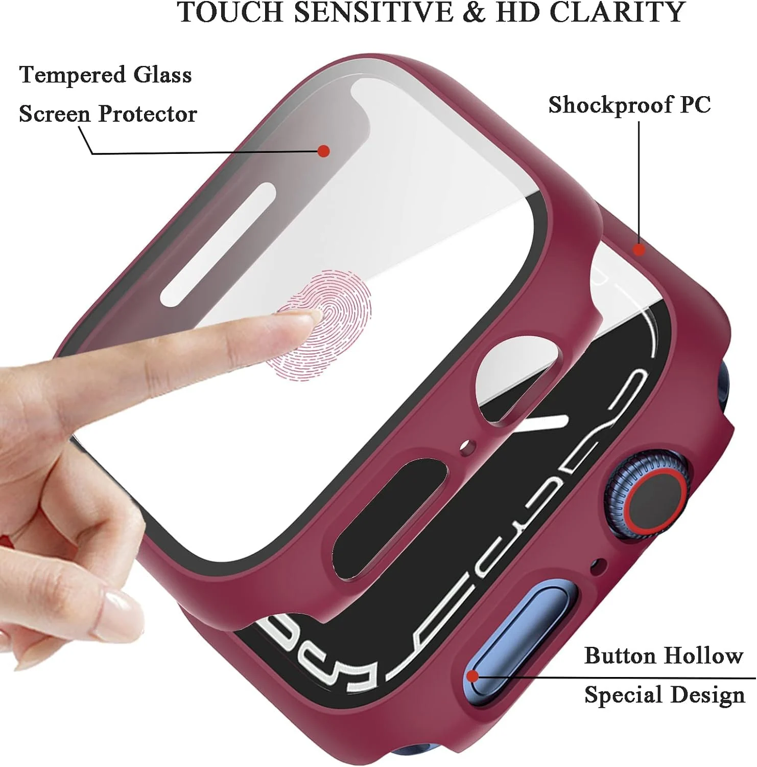 DL3 Mobilak Hard Case Designed for Apple Watch Series 9/8/7 45mm, Built-in 9H [HD Clear] Tempered Glass Screen Protector, [Full Protection] Slim Cover for iWatchSeries 9/8/7 45mm - Wine Red