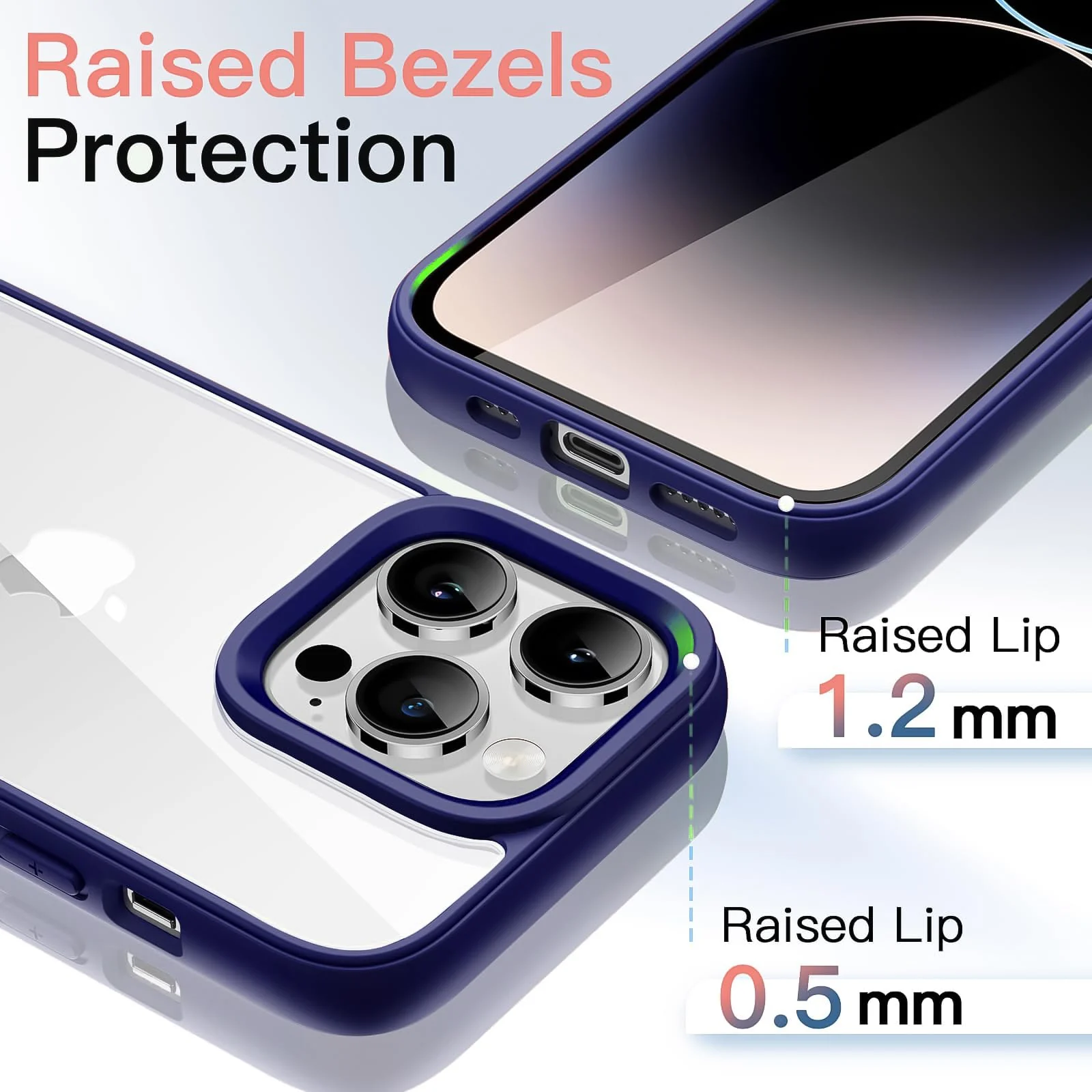 DL3 Mobilak Clear PC and TPU Protective Case for iPhone 13 / iPhone 14 with Shockproof Design and Anti-Yellowing Design - Navy Blue