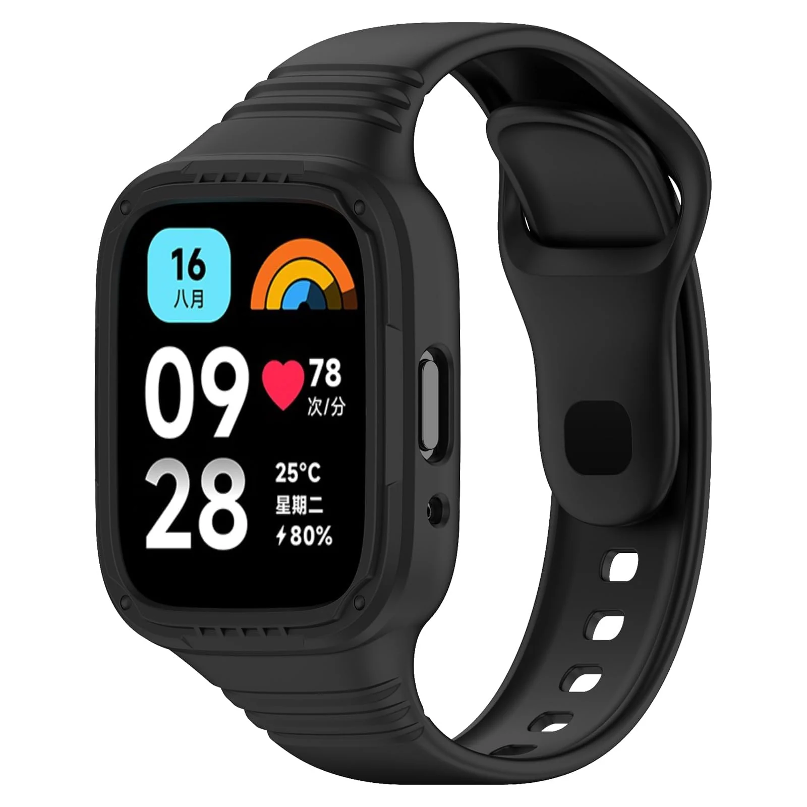 DL3 Mobilak Strap With Cover Compatible with Xiaomi Redmi Watch 3 Lite/Redmi Watch 3 Active, Silicone Sport Band Replacement Watchband with Bumper Case, Adjustable Wristband - Black