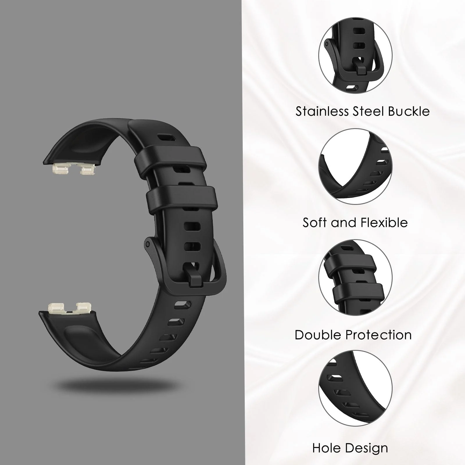 DL3 Mobilak Silicone Bracelet for Huawei Band 9/8, Soft Sport Replacement Strap, Adjustable Waterproof for Women/Men - Black
