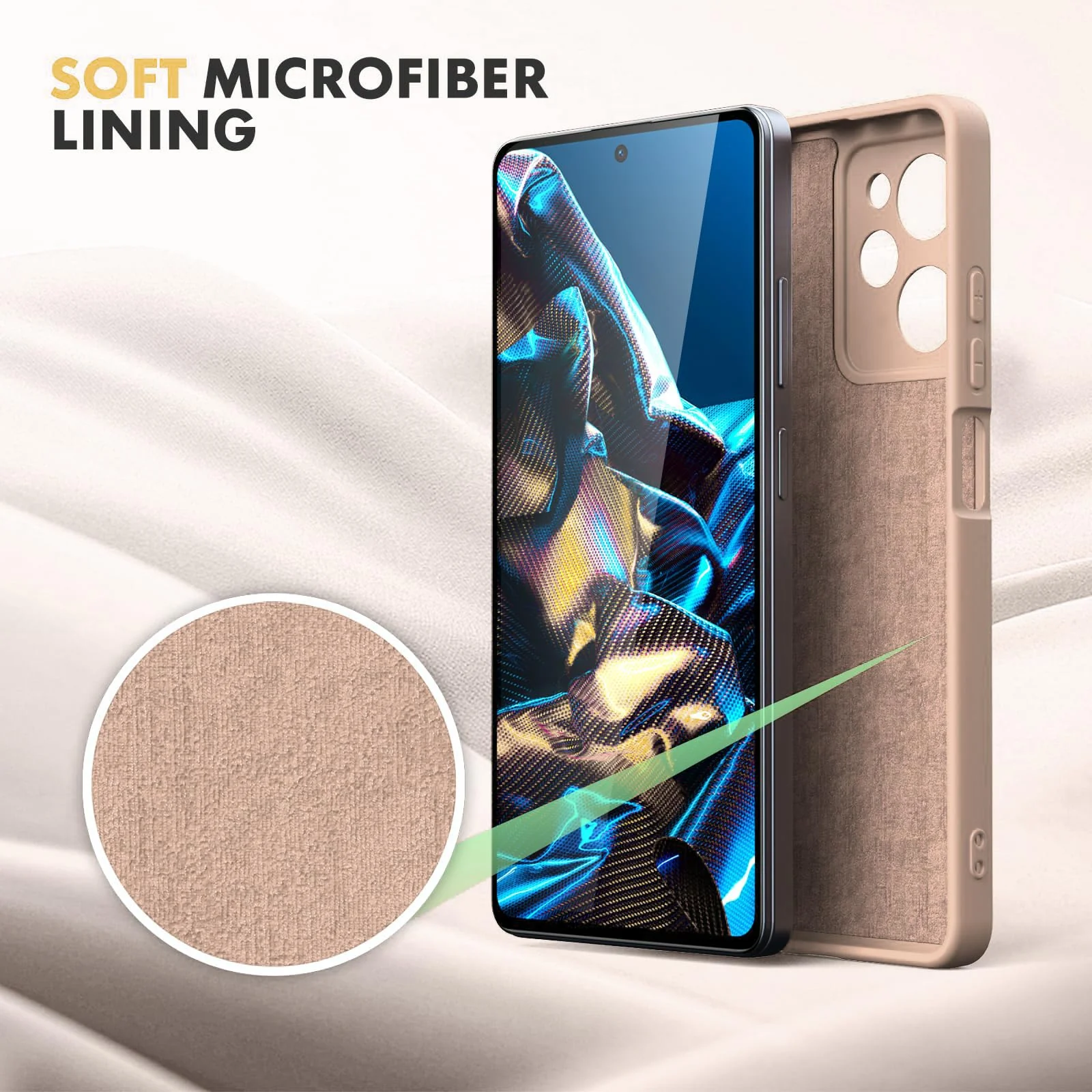 DL3 Mobilak Soft Silicone Protective Case for POCO X5 Pro 5G with Microfiber Lining and Shockproof Design - Light Orange