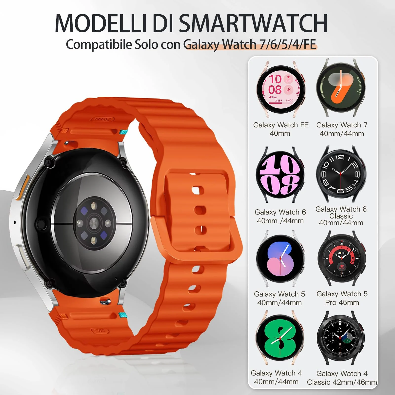 DL3 Mobilak No Gap Sport Bands For Samsung Galaxy Watch 7 6 5 4 FE Strap 40mm 44mm, Soft Silicone Sport Band for Galaxy Watch 6 Classic Straps 47mm 43mm/Galaxy Watch 5 Pro/Watch 4 Classic 42mm 46mm for Men Women - Orange