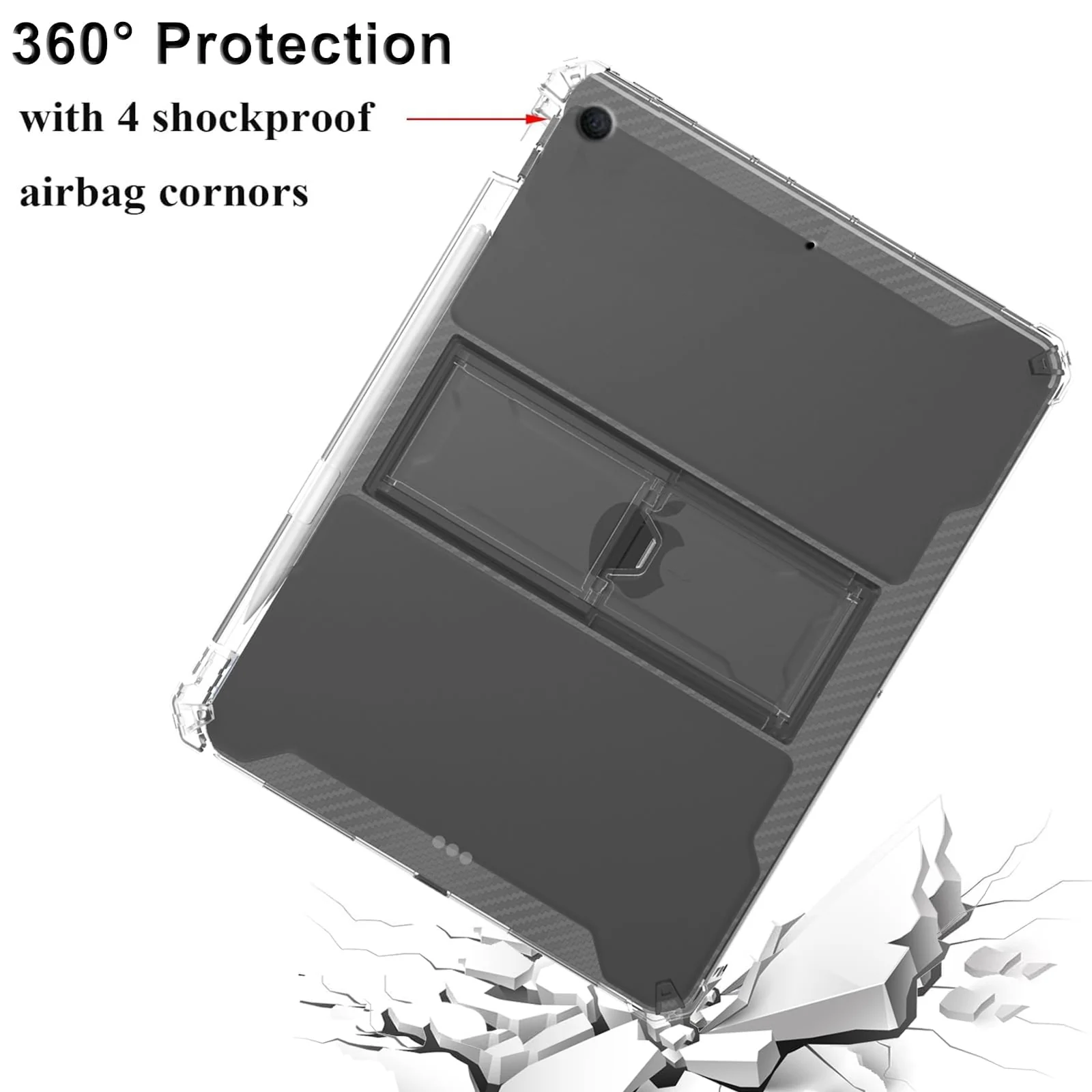DL3 Mobilak Transparent Stand Case for iPad 9/8/7 (10.2-Inch, 2021/2020/2019 Model, 9th/8th/7th Generation) Case Shockproof, Thin Slim Anti-Yellowing Bumper, Kickstand Cover, with Pencil Holder - Clear