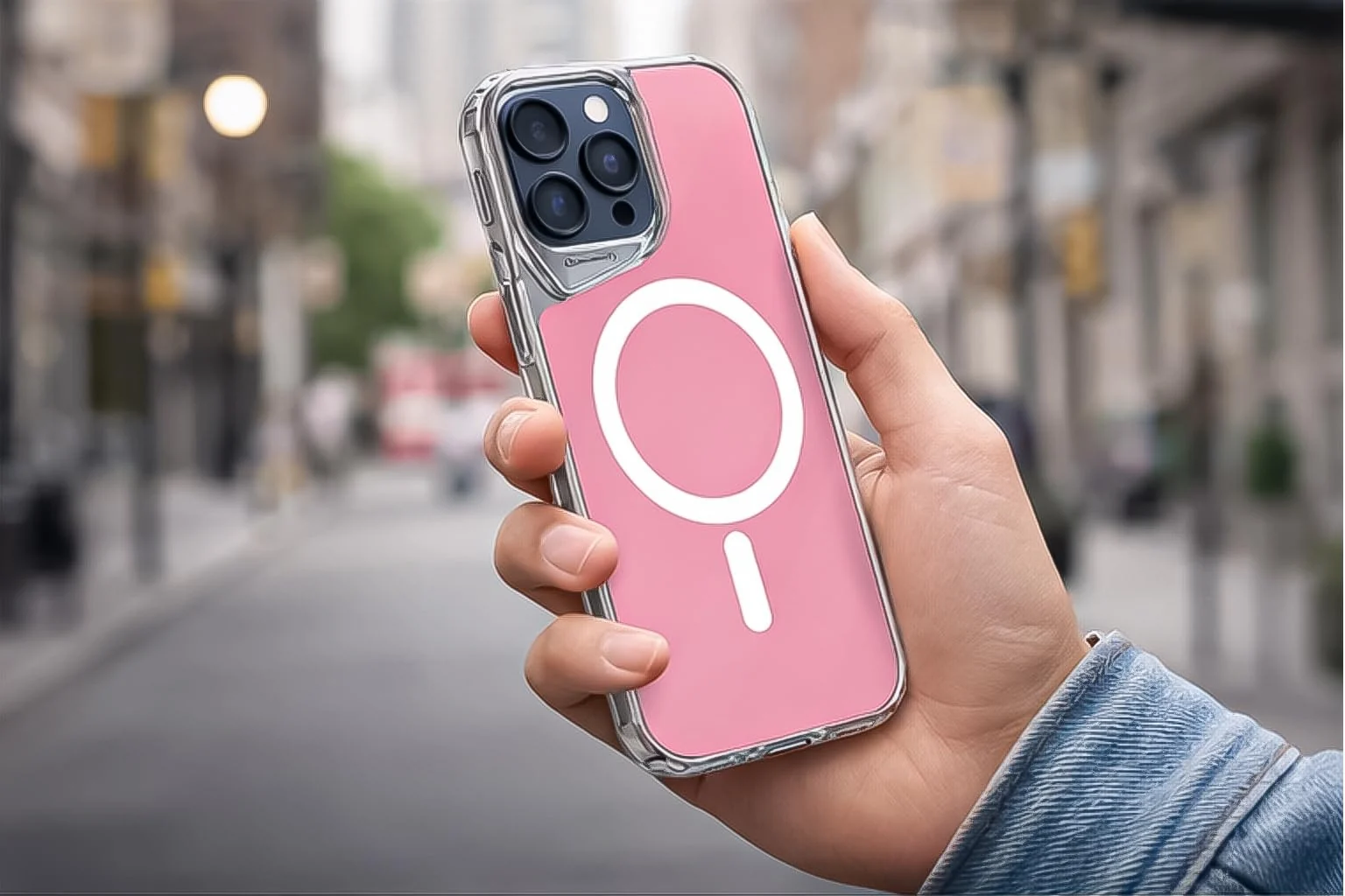 DL3 Mobilak Clear MagSafe-Compatible Magnetic Case for iPhone 17 Pro Max with Camera Protection and Magnetic Car-Mount Support - Pink