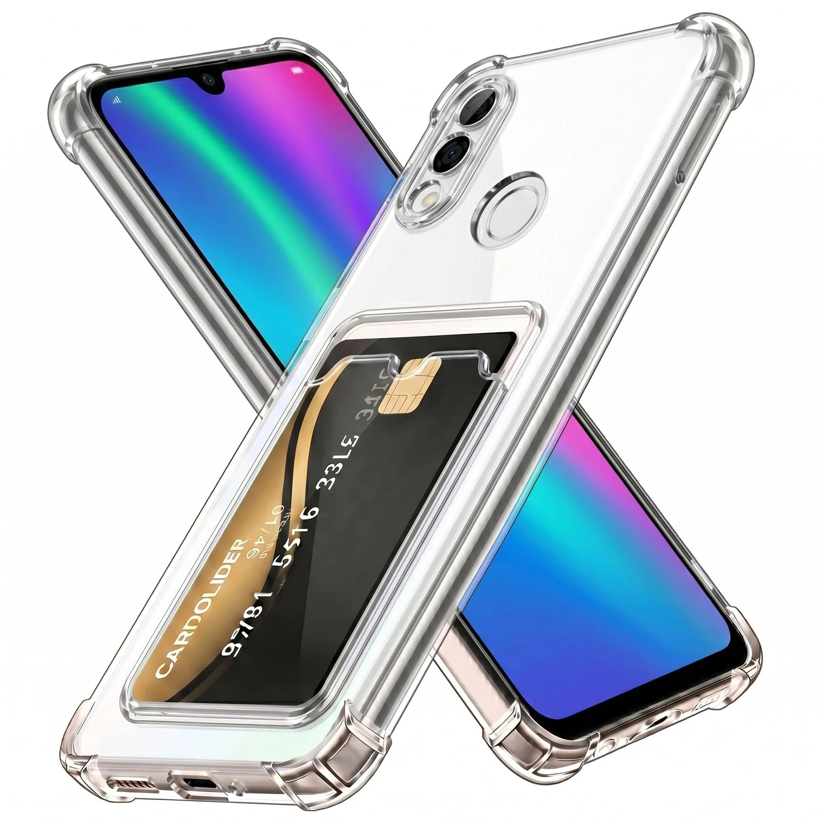 DL3 Mobilak Clear TPU Card Holder Case for Huawei with Camera Protection and Shockproof Design - Transparent