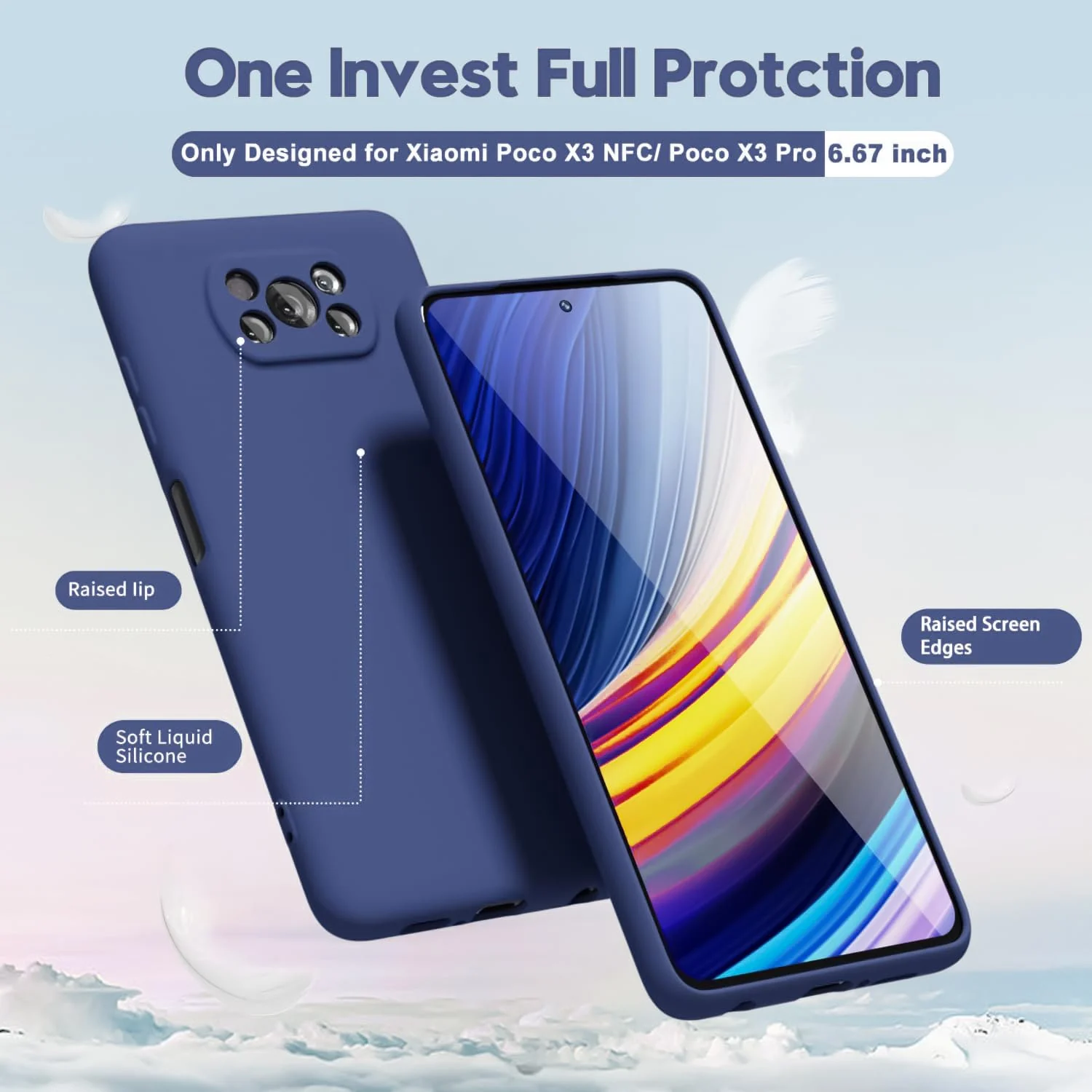 DL3 Mobilak Liquid Silicone Protective Case with Soft Microfiber Lining with Full Camera Protection for Xiaomi Poco X3 Pro / Poco X3 NFC / Poco X3 - Blue 1