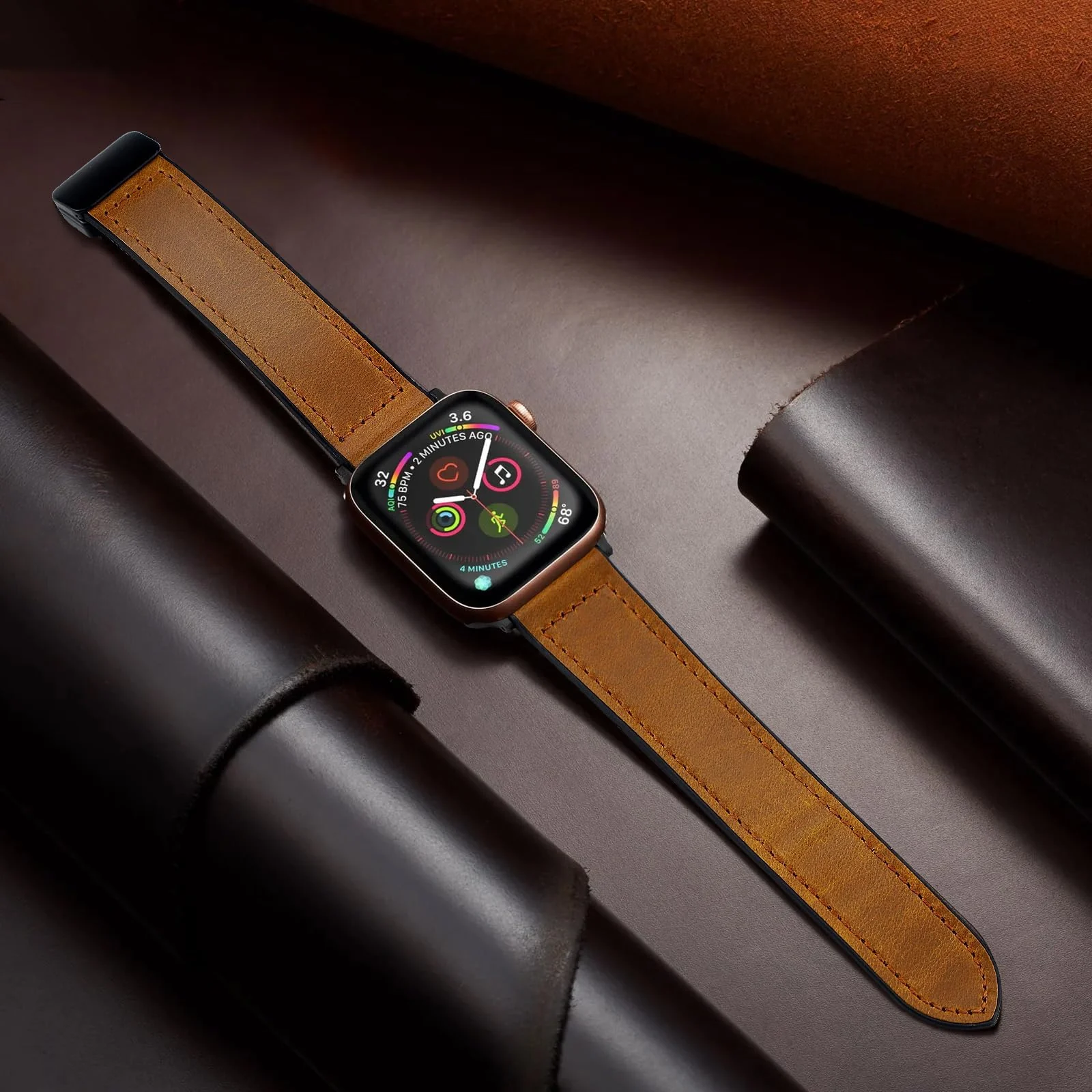 DL3 Mobilak Leather Bands Compatible with Apple Watch Band 49mm 45mm 44mm 42mm, Leather Magnetic Buckle Design Strap For iWatch Ultra Ultra 2 SE Series 9 8 7 6 5 4 3 2 1 Wristband For Men Women - A.Brown