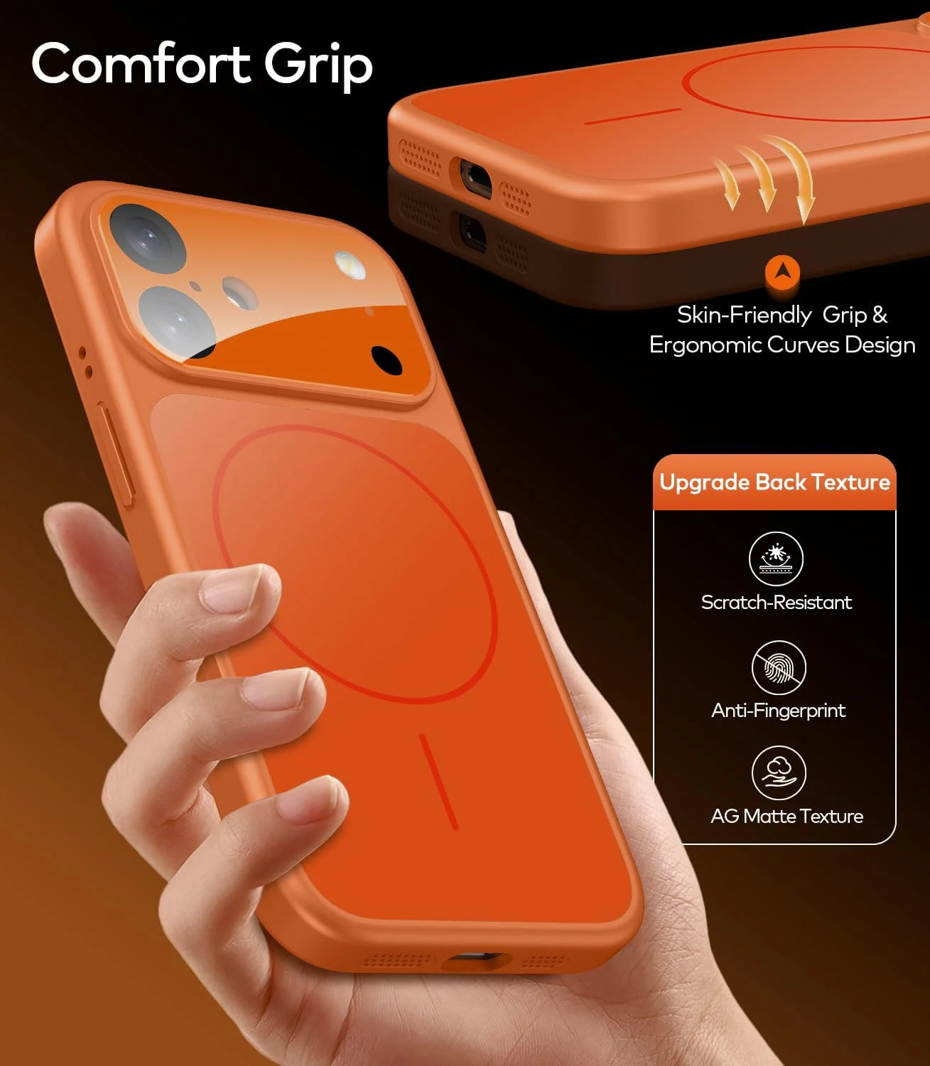 DL3 Mobilak MagSafe-Compatible Magnetic Case for iPhone 17 with Camera Protection and Shockproof Design - Orange