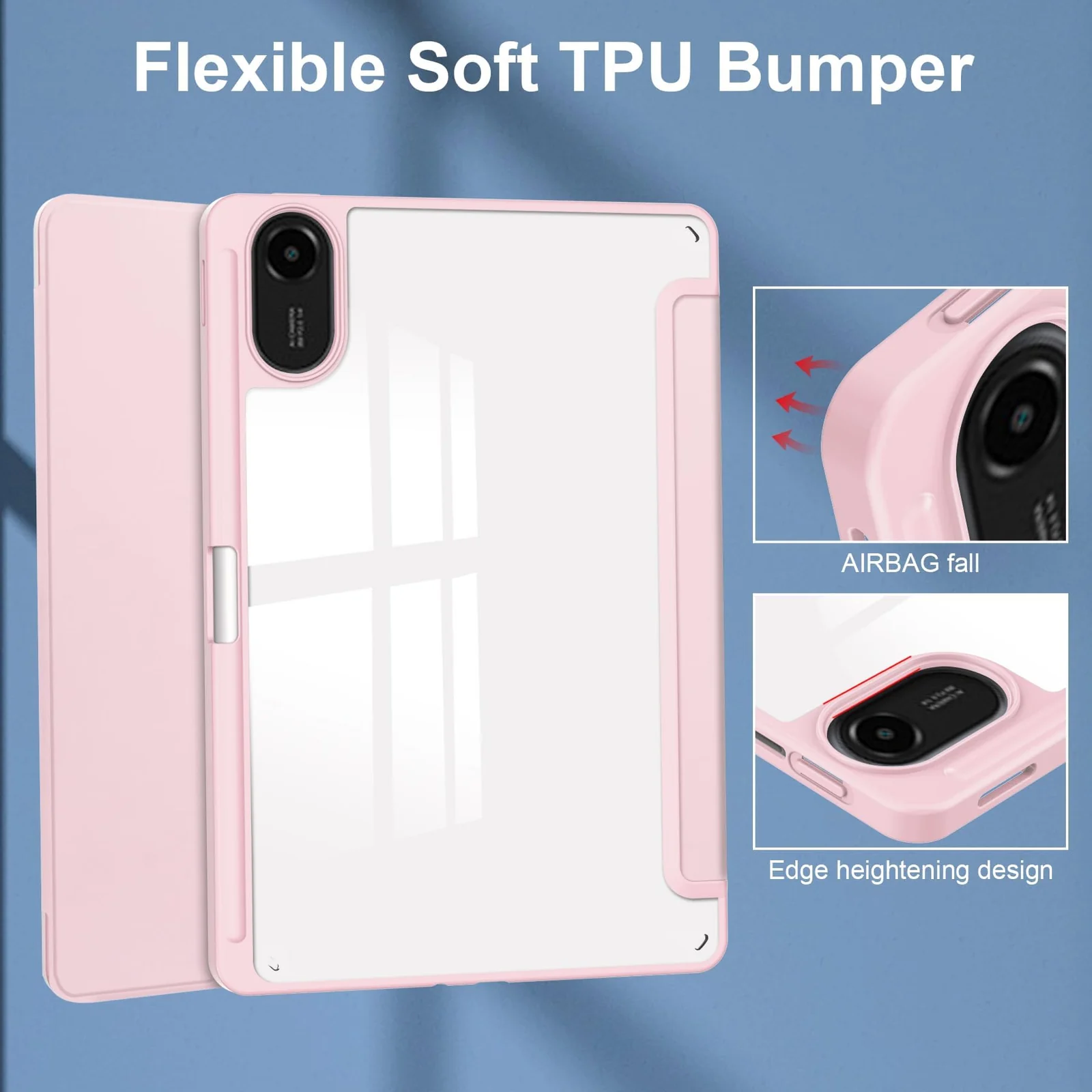 DL3 Mobilak Case for Huawei MatePad SE 11 inch 2024 with Built-in Pencil Holder, Clear Transparent PC Back, Shockproof Tri-Fold Stand Tablet Cover, Auto Wake/Sleep - Pink Sand