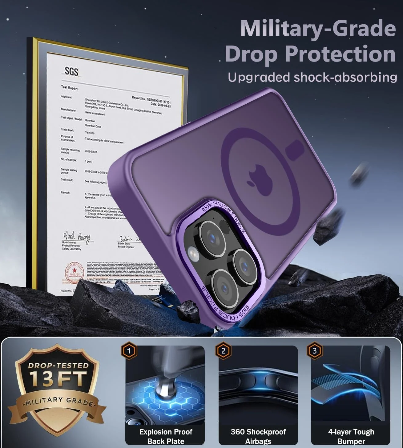 DL3 Mobilak Wallet Case with Card Slot for iPhone 14 Pro (6.1 Inch) with Ring Holder and Magnetic Car-Mount Support - Purple