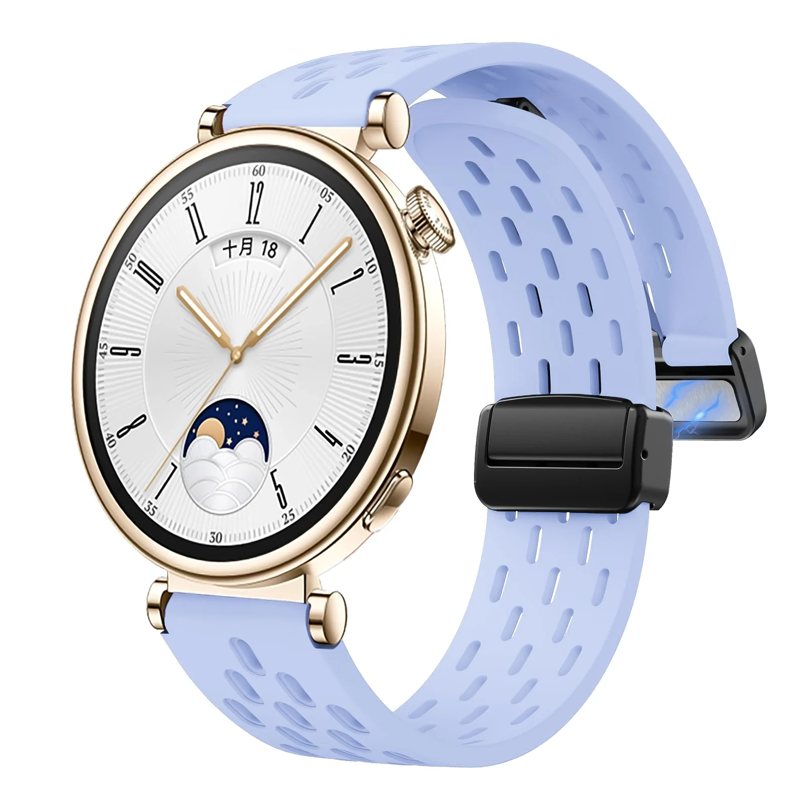 DL3 Mobilak 18mm Silicone Strap For Huawei Watch GT 6 41mm/GT 5 Pro 42 mm/GT 5 41mm/GT4 41 mm/Watch 5 42mm Magnetic Metal Buckle Sport Silicone Breathable Strap, Band Soft Replacment Wristband - Sky Blue