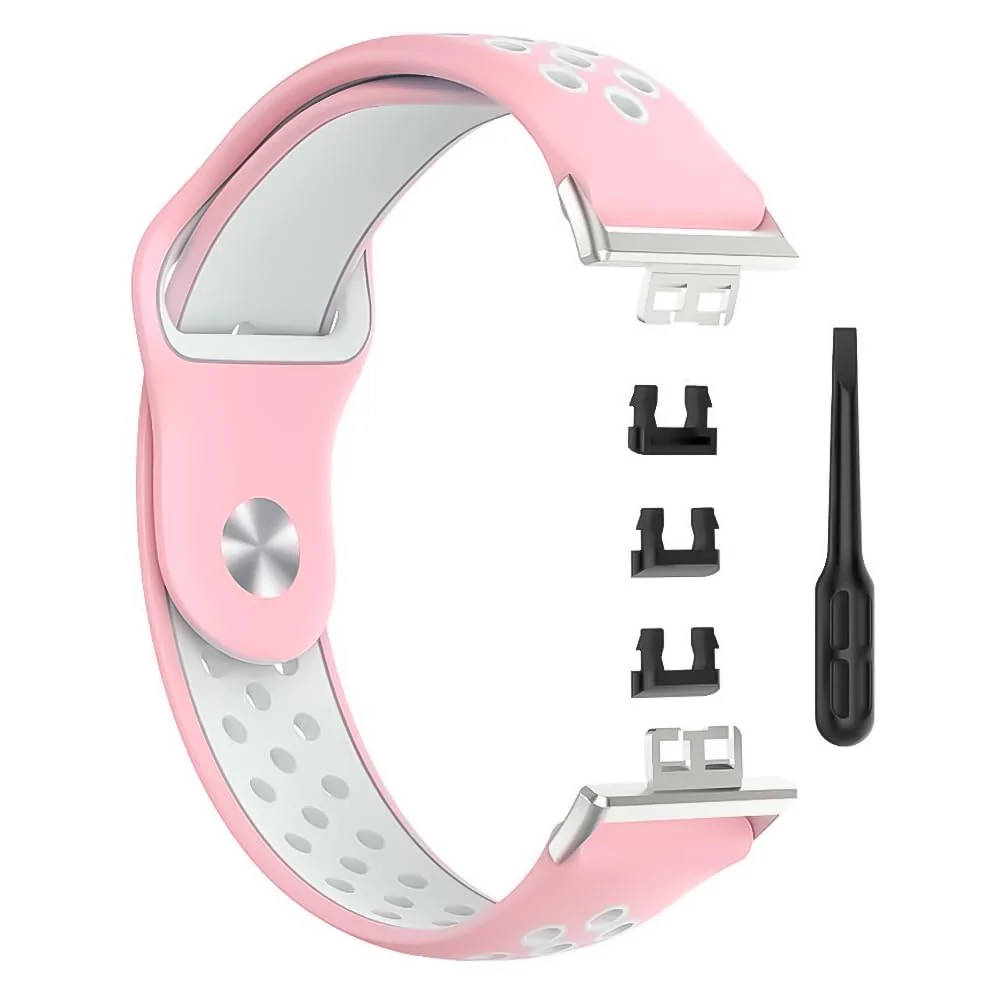 DL3 Mobilak Sport Strap Compatible with Huawei Watch Fit & Huawei Watch Fit New & Huawei Watch Fit Elegant, Breathable Silicone Double Hole Snap Buckle Band - Pink & White