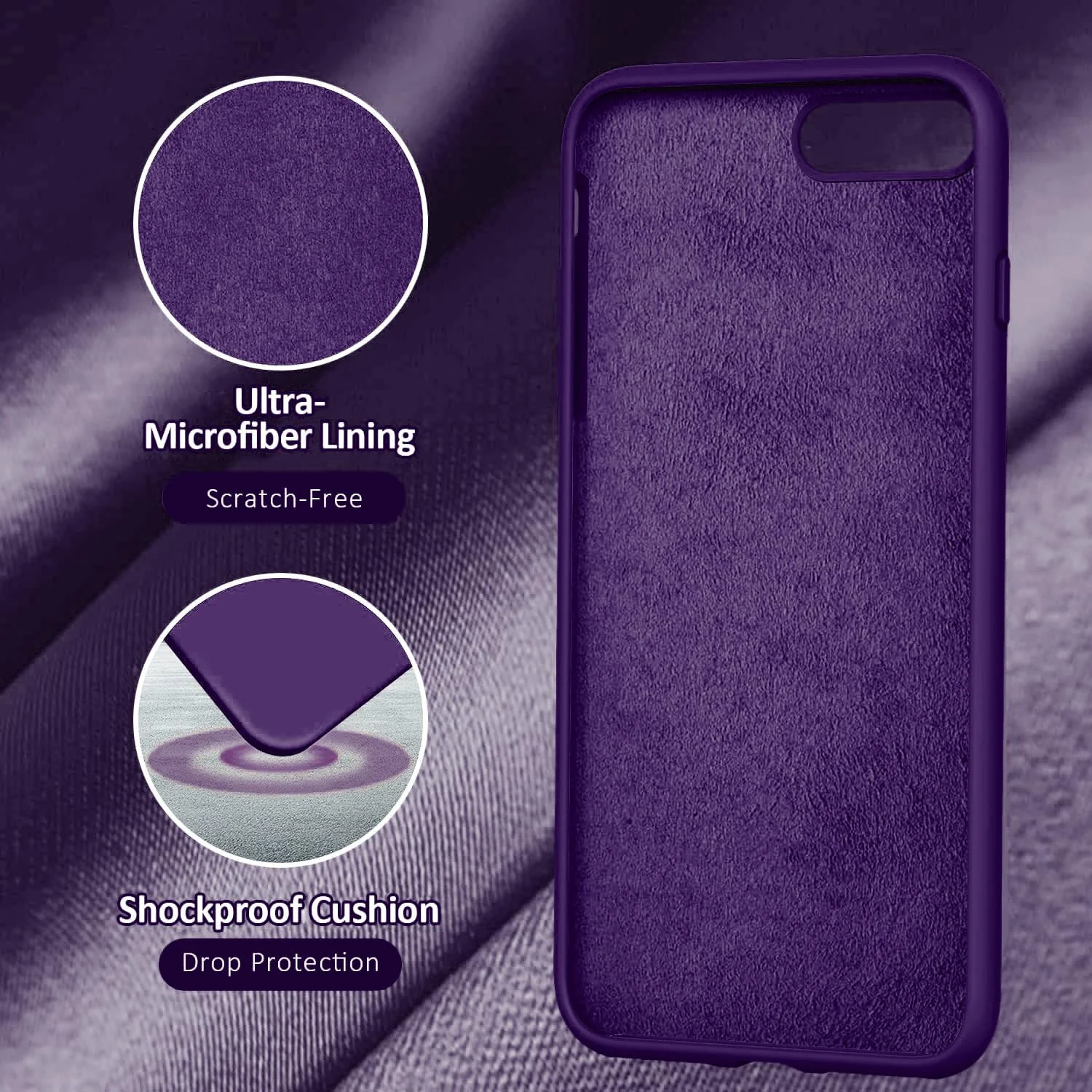 DL3 Mobilak Liquid Silicone Case for iPhone 7 Plus / iPhone 8 Plus, Shock-absorbing protection, Scratch-resistant surface, Soft microfiber lining - violet