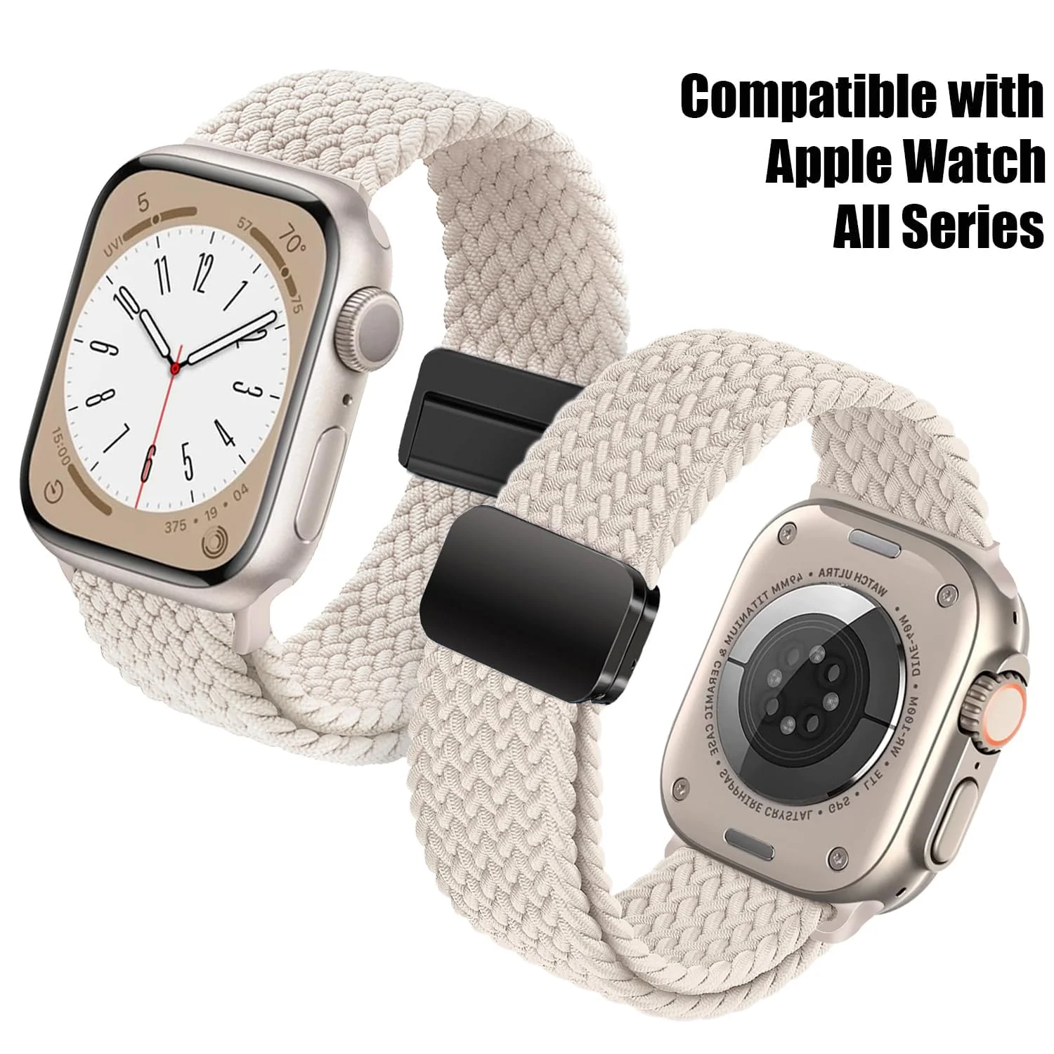 DL3 Mobilak Sport Solo Loop Compatible with Apple Watch Band 42mm 44mm 45mm 46mm 49mm for Women Men, Magnetic Strap Stretchy Braided Wristband for iWatch Series 11 10 9 8 7 6 5 4 3 Ultra 3 2 1 SE SE2 - Starlight
