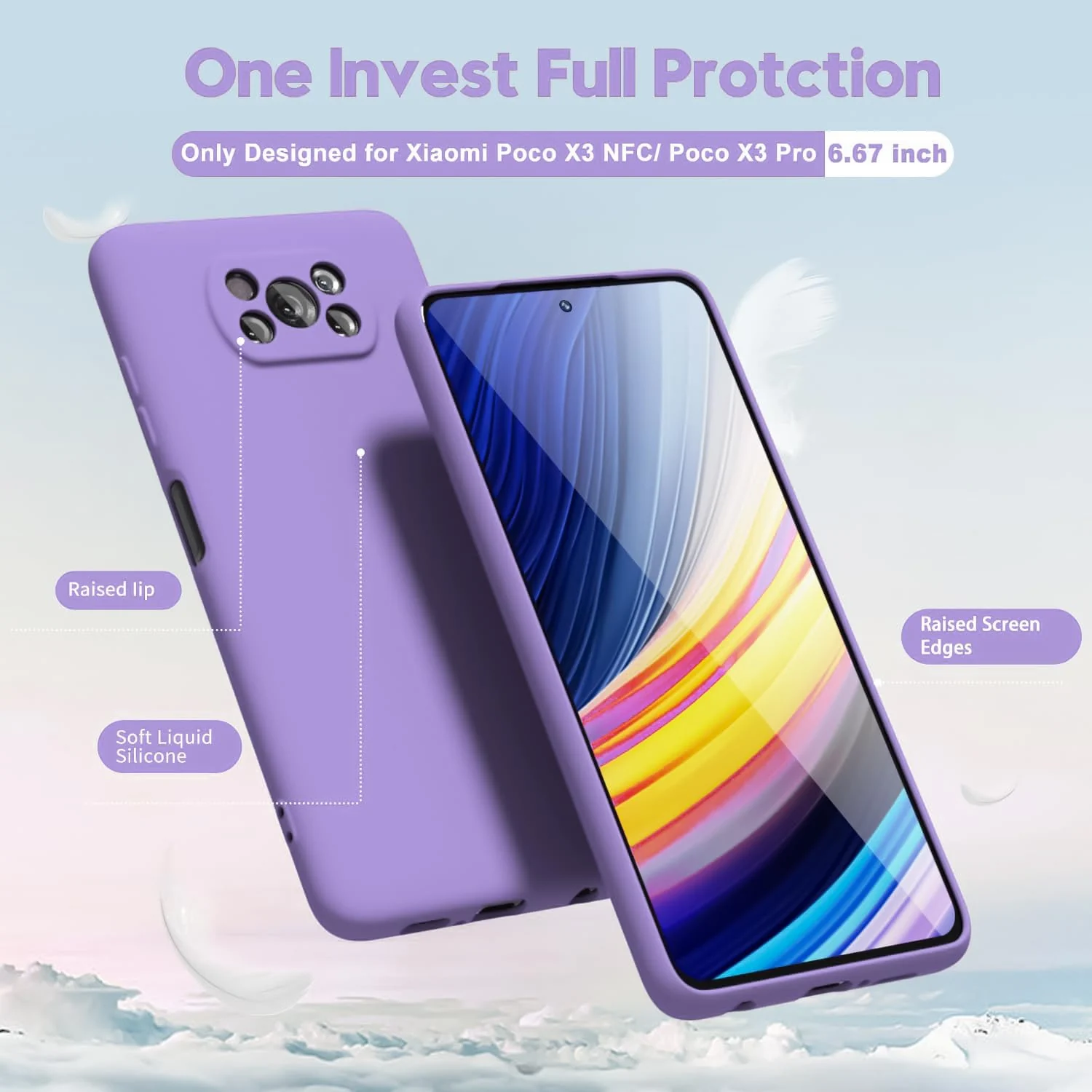 DL3 Mobilak Liquid Silicone Case for Xiaomi Poco X3 Pro / Poco X3 NFC / Poco X3, Not compatible with MagSafe, Supports wireless charging, Camera protection - Light Purple